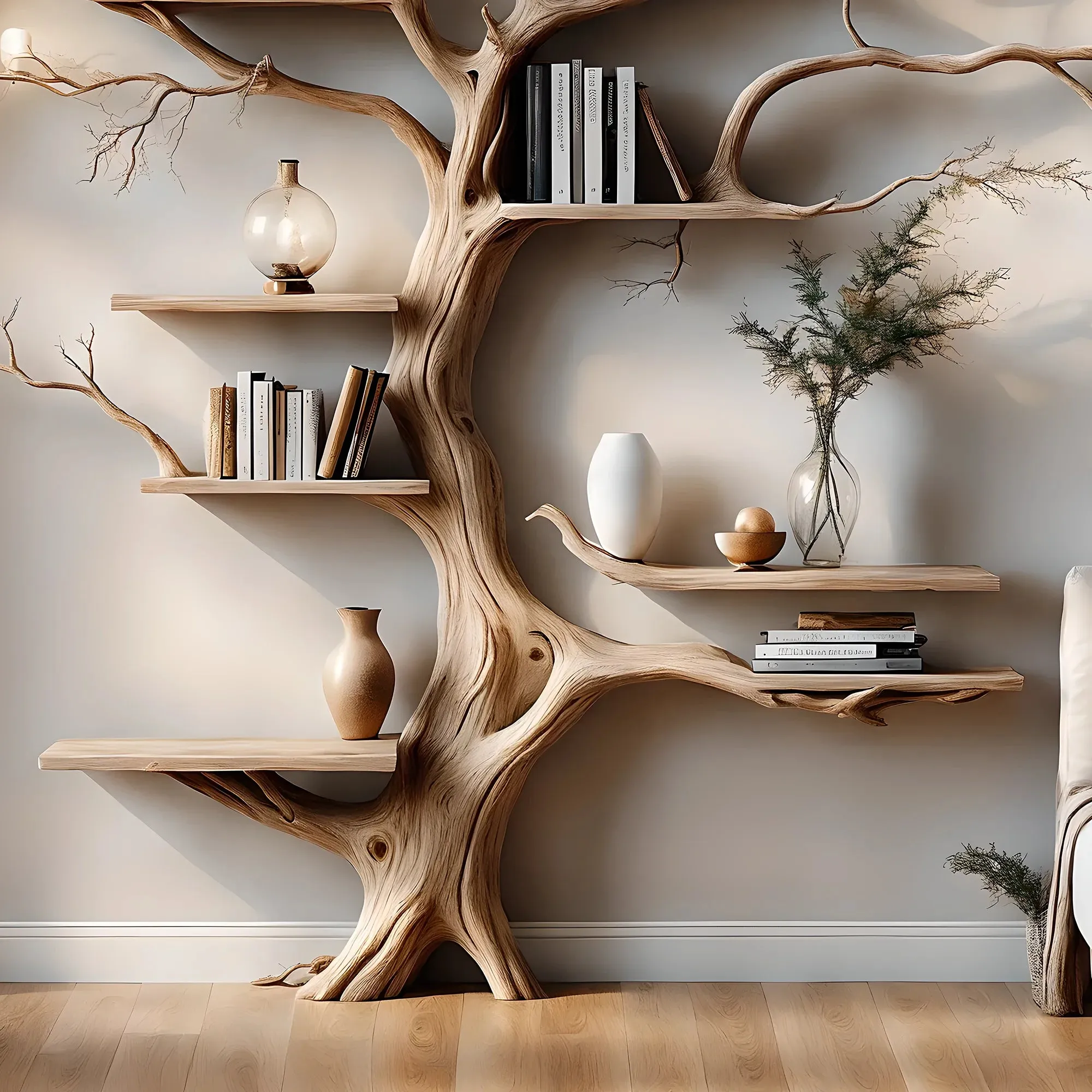 Tree-Shaped Bookshelf – Wooden Souvenir Display Shelf