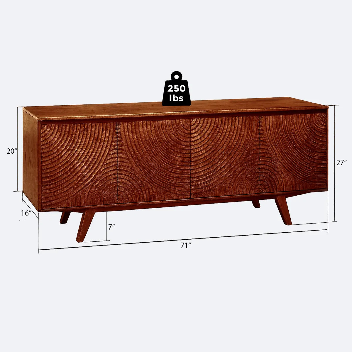 Solid Wood TV Stand with Cabinet & Storage Baskets Mid-Century Modern Entertainment Center for Living Room - Image 3