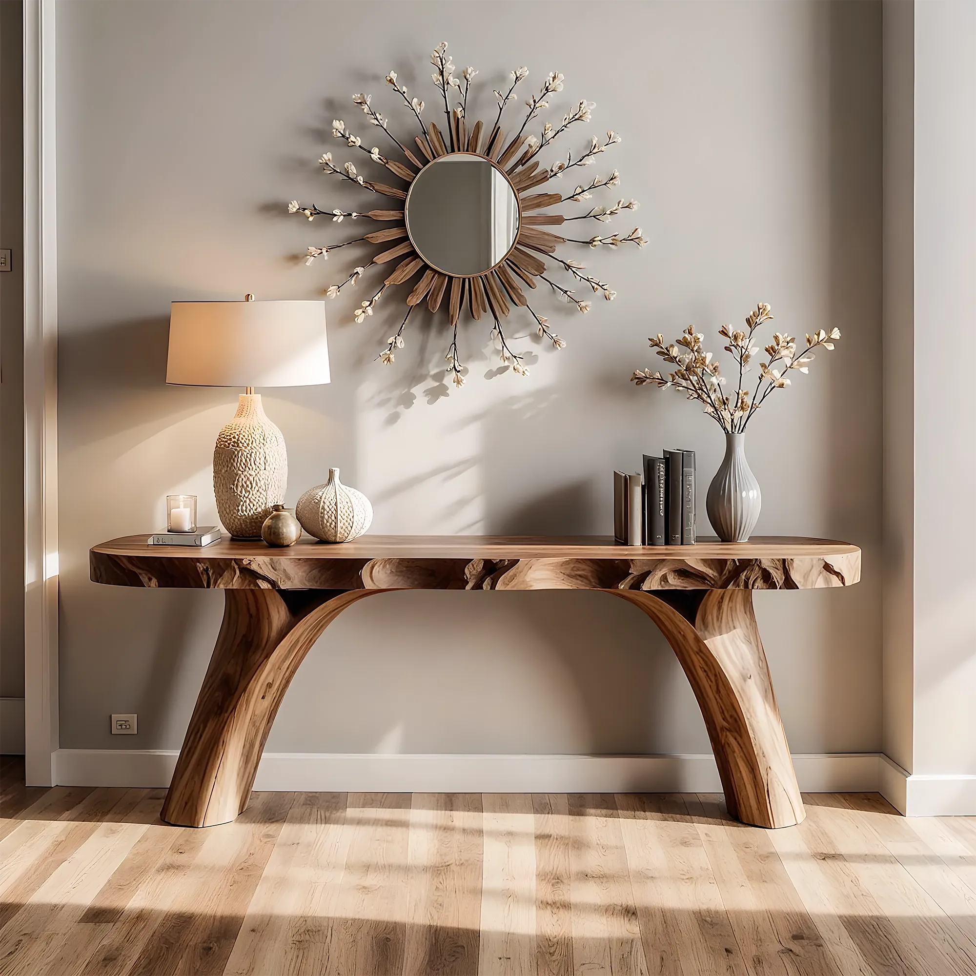 Home Console with Tree Root Base – Rustic Solid Wood Craftsmanship
