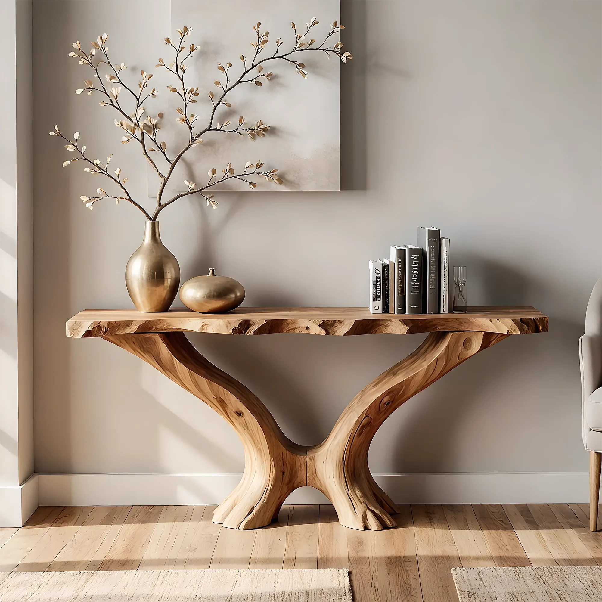 Natural Live Edge Home Console – Unique Wood Grain Handmade Table