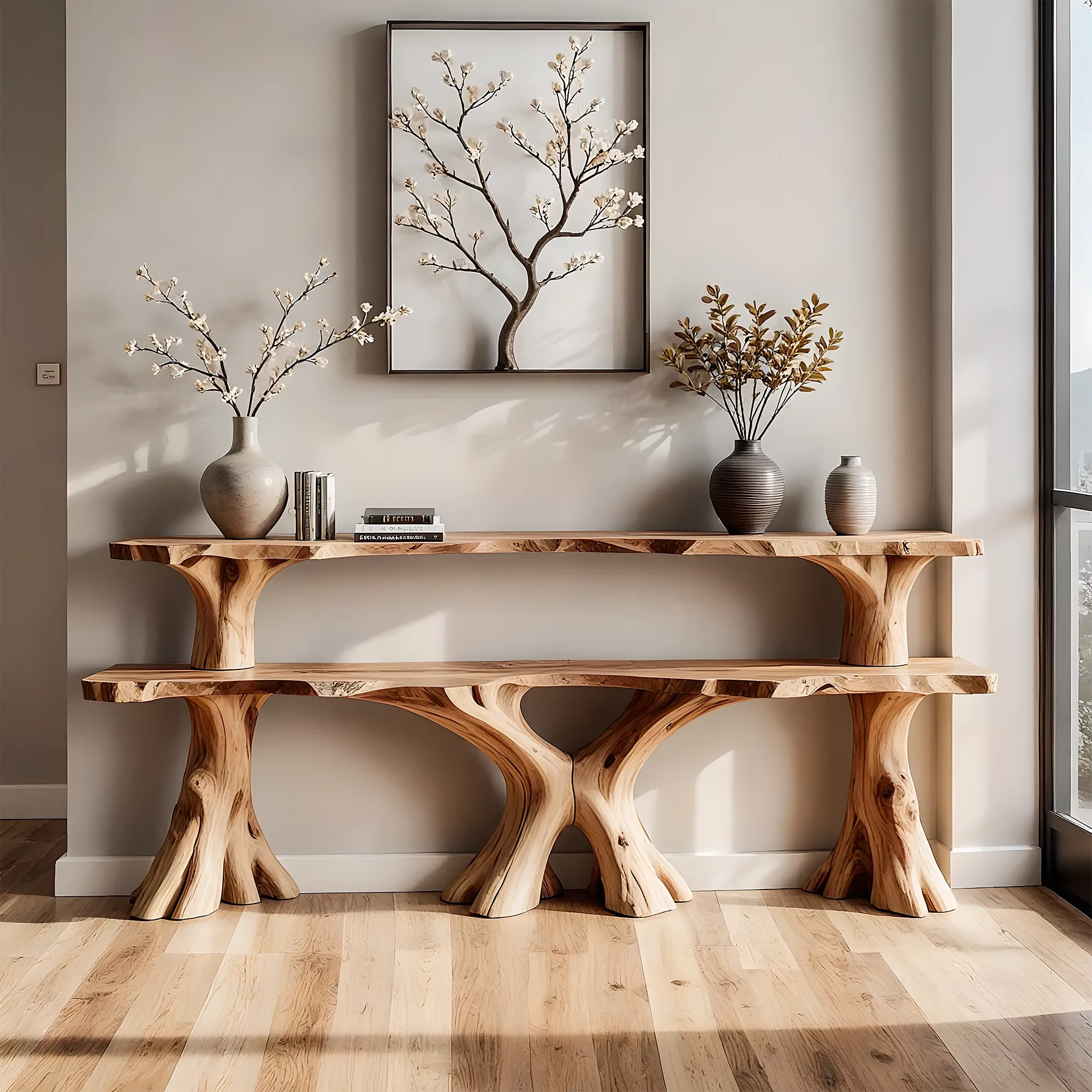 Handmade Solid Wood Console Table – Two-Tier Rustic Design