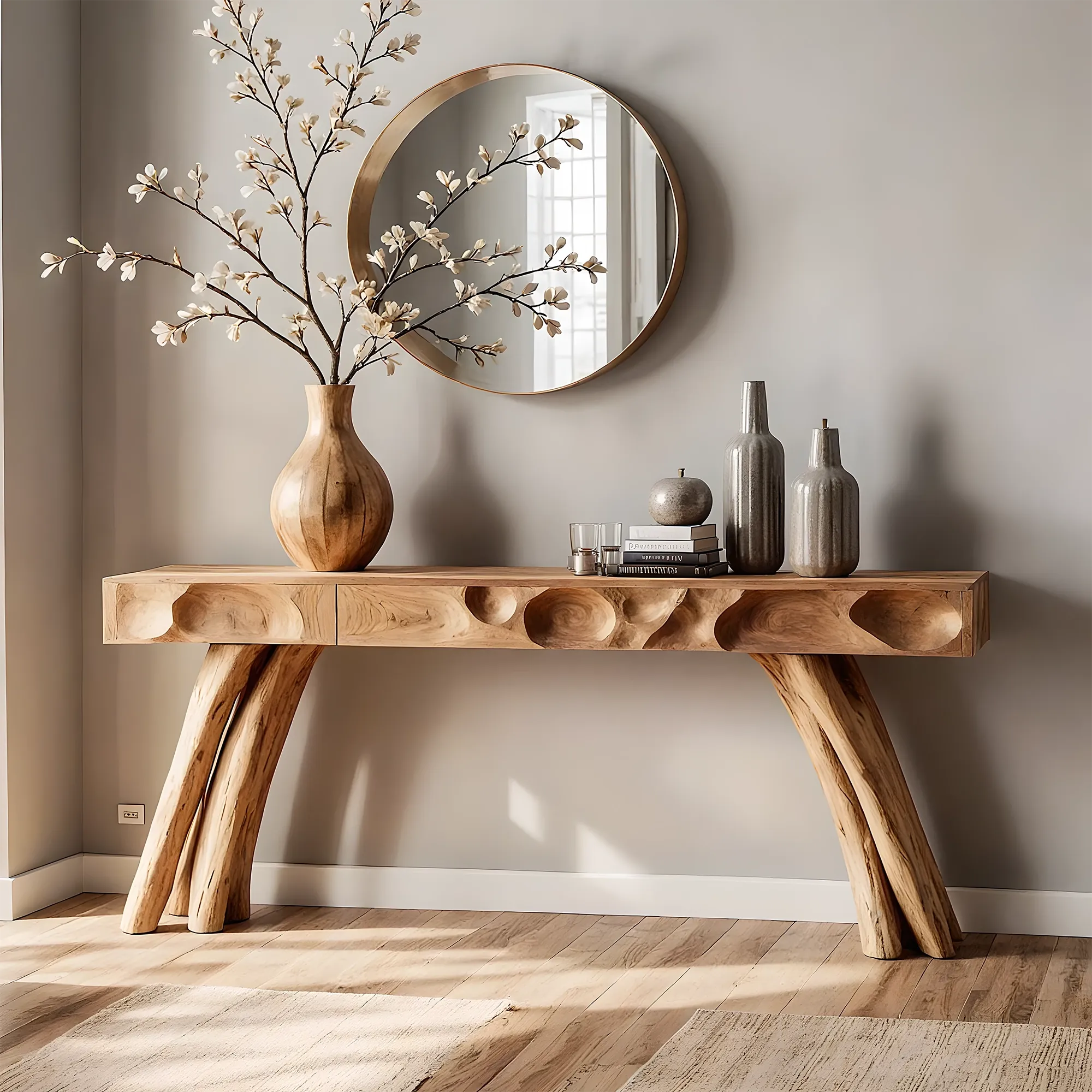 Handmade Solid Wood Console Table – Artistic Carved Design