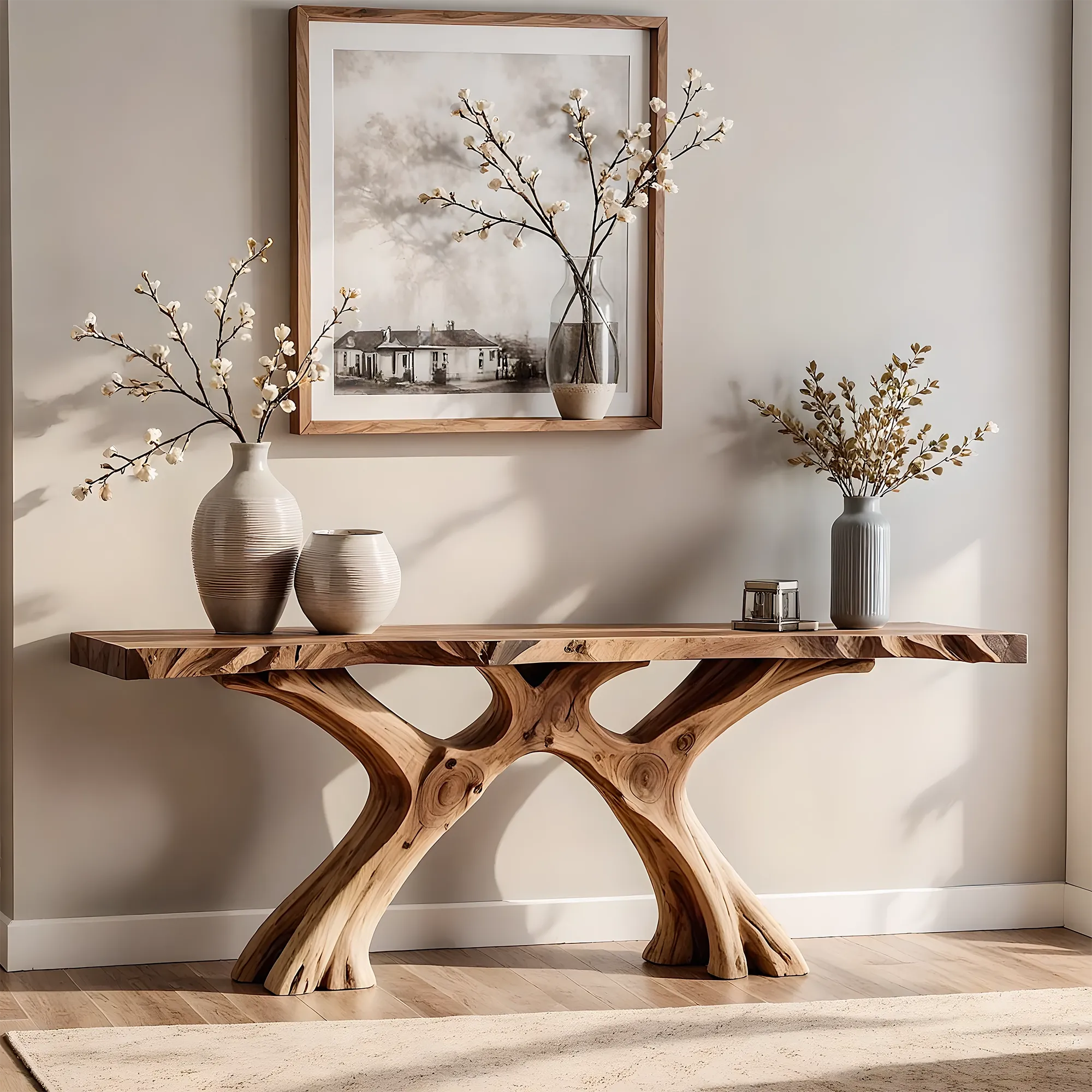 Handmade Solid Wood Console Table – Artistic Rustic Style