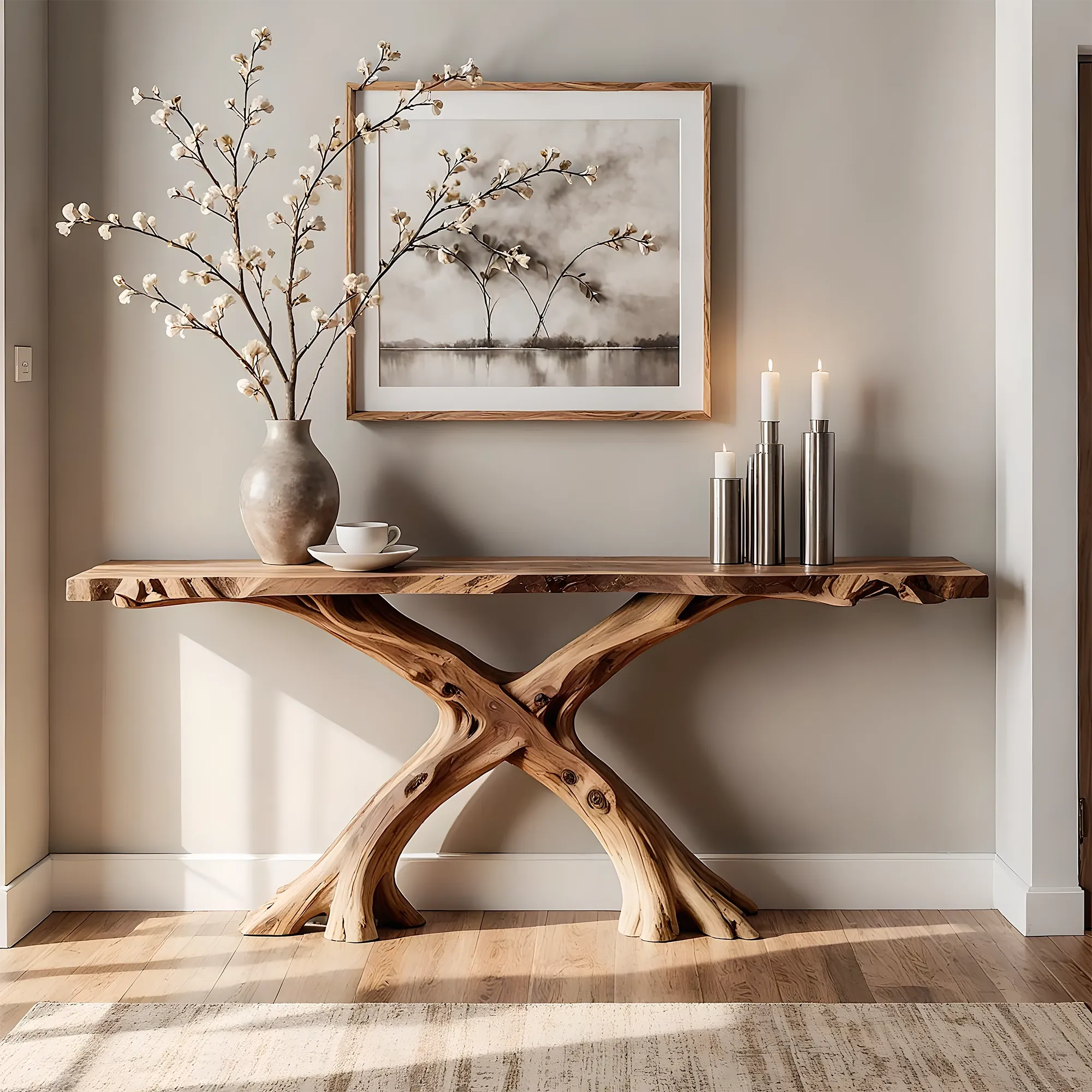 Solid Wood Console Table – Handmade Rustic X-Leg Design