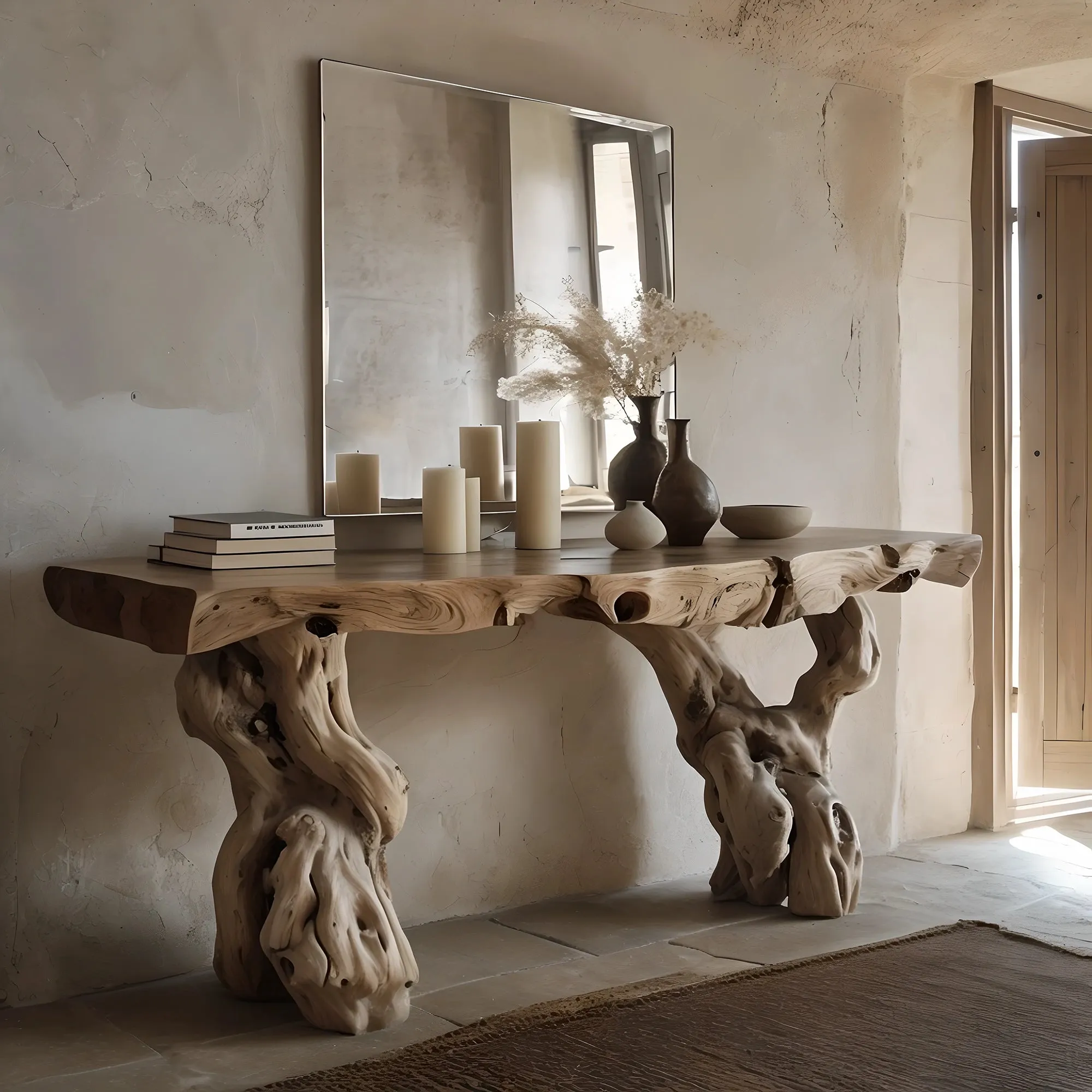 Rustic Solid Wood Console Table – Handmade Natural Design