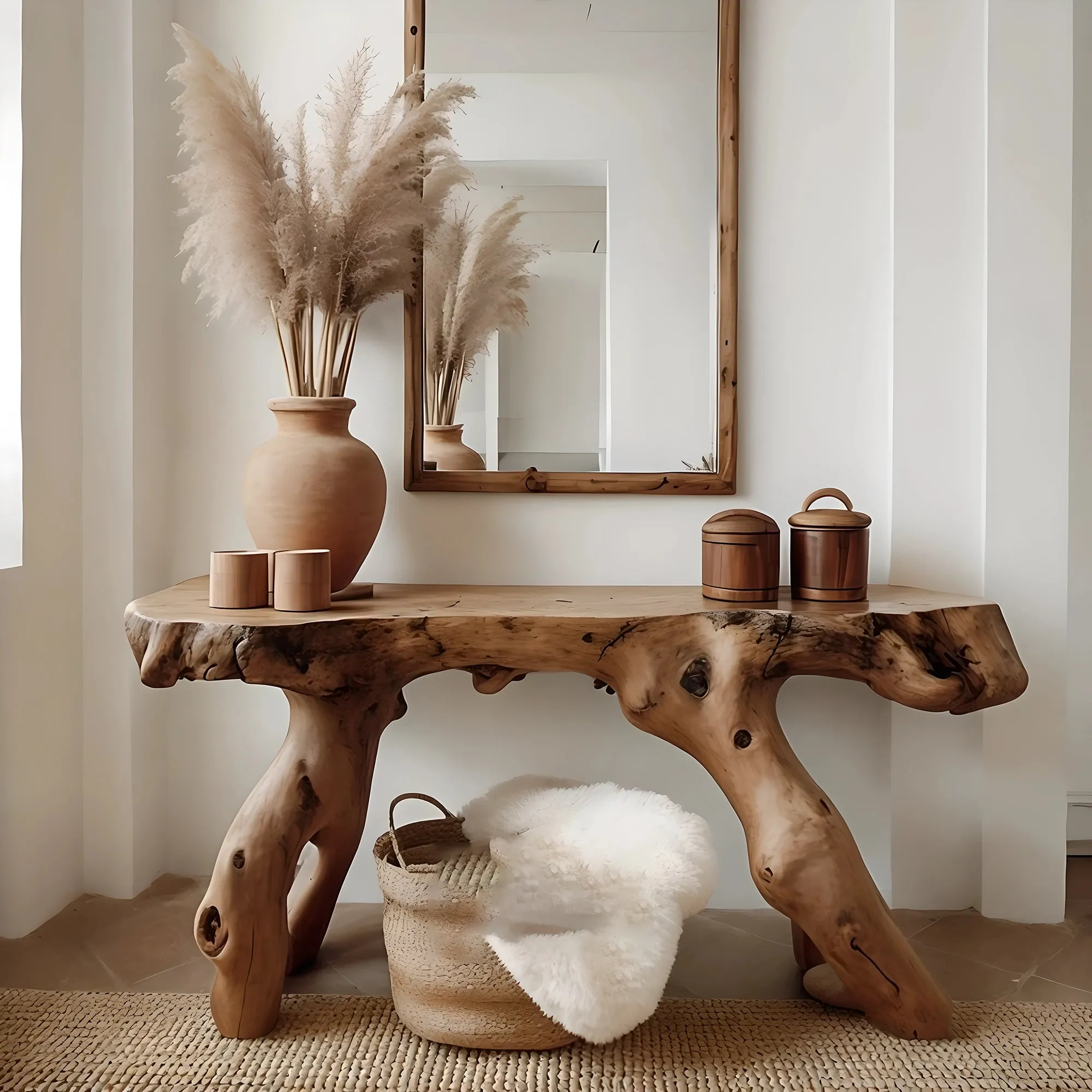 Console Table Unique Art Solid Wood Handmade Narrow Wood