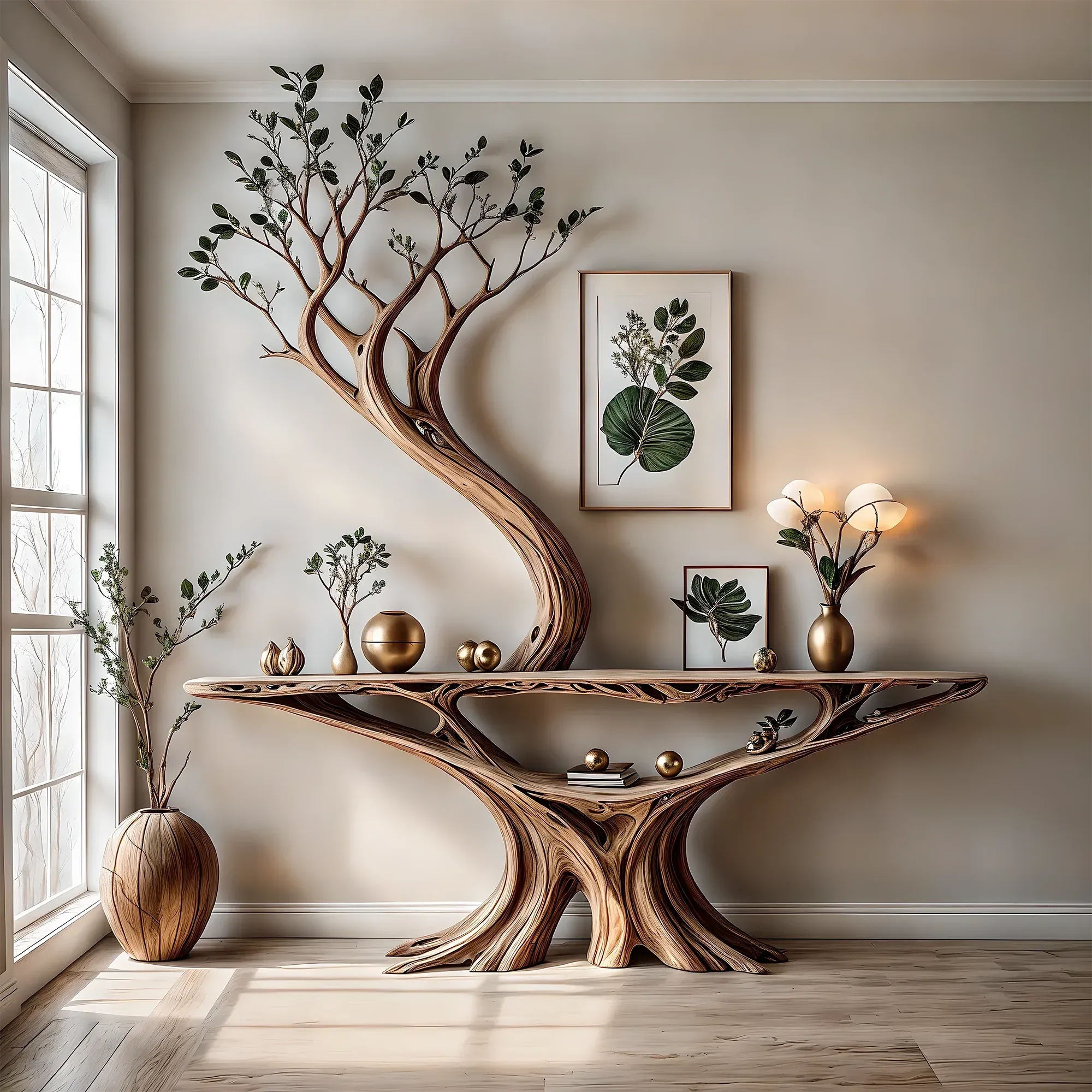 Tree Console Table – Handmade Solid Wood Narrow Entryway Table