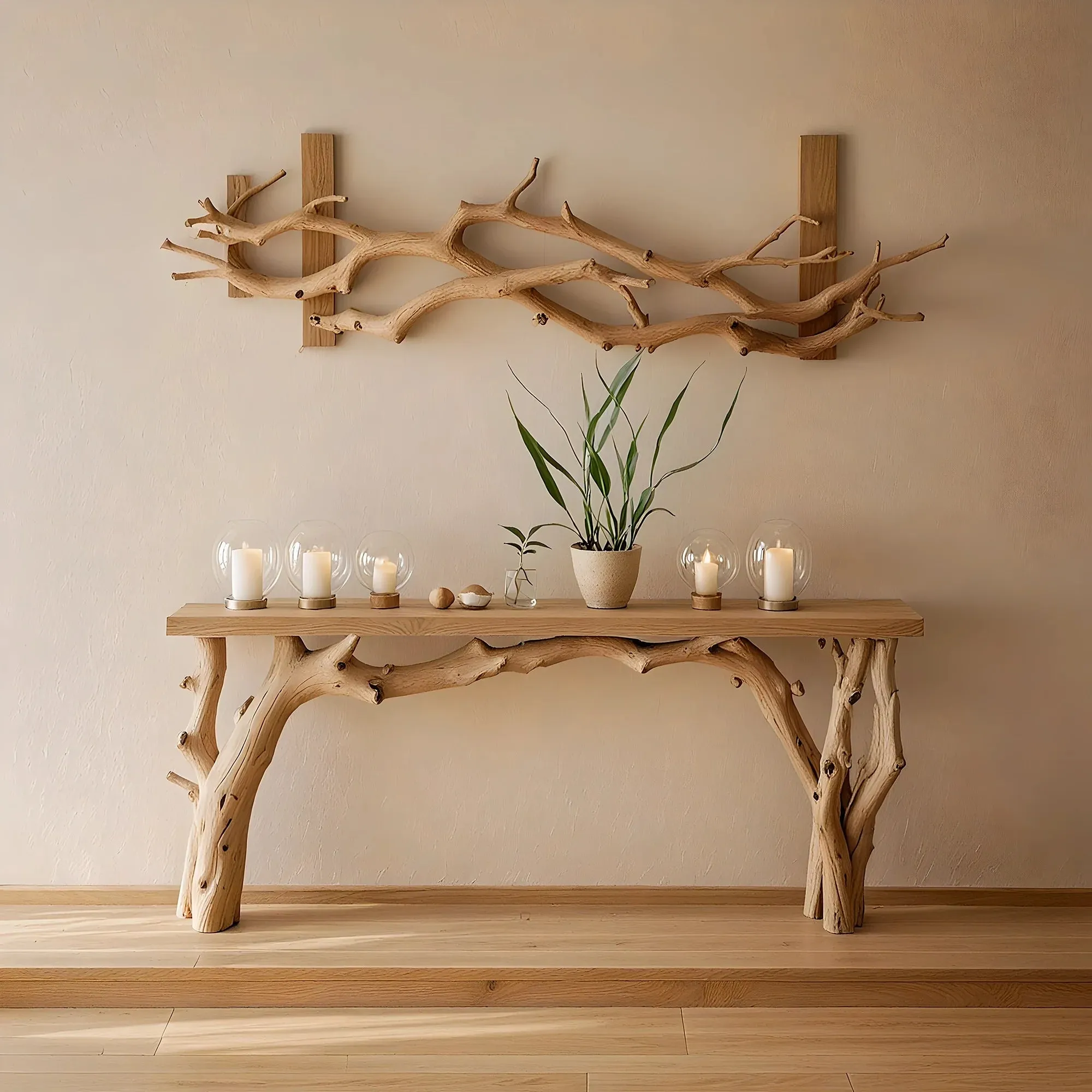 Handmade Rustic Natural Wood Console Entry Table