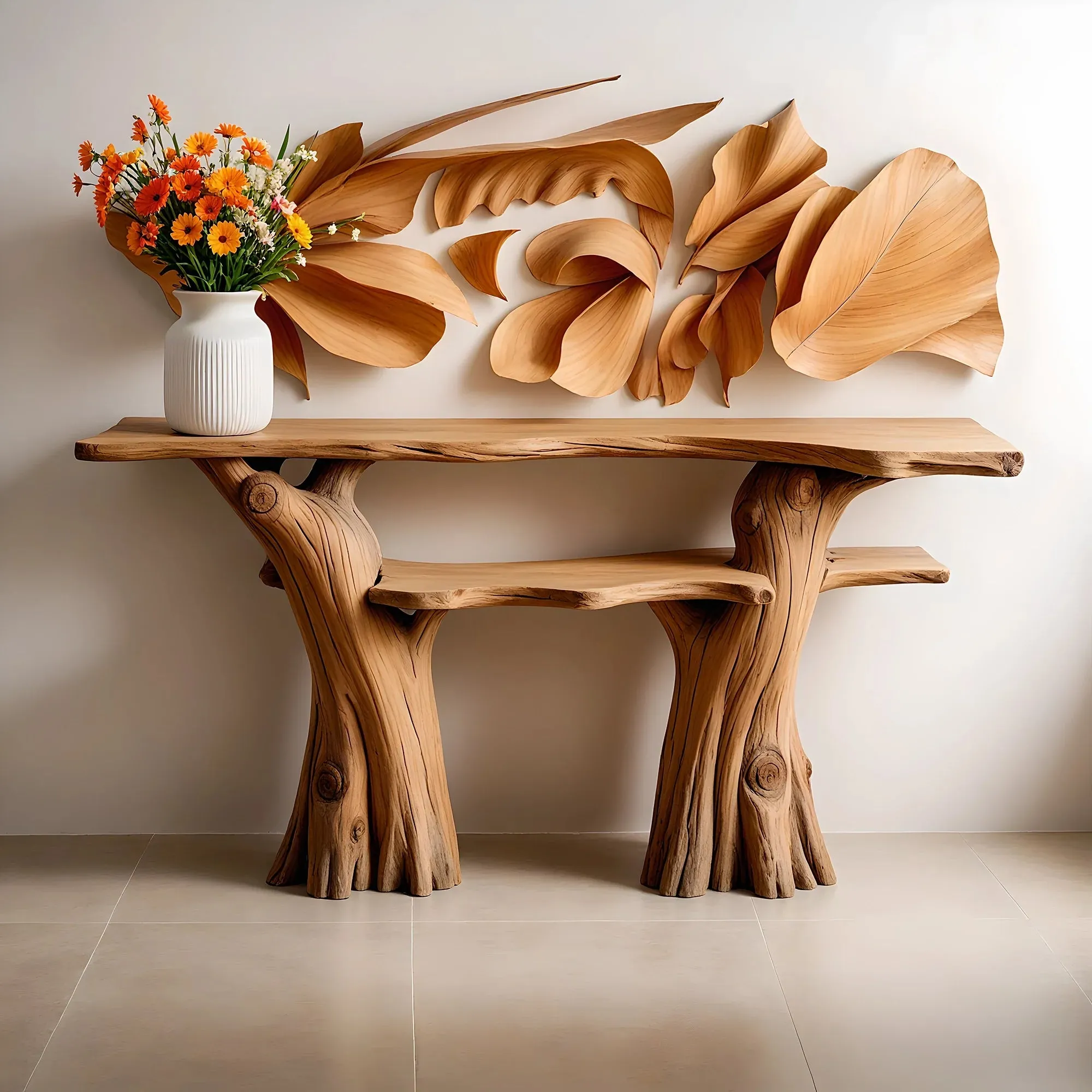 Solid Wood Console Table with Shelf – Rustic Narrow Design