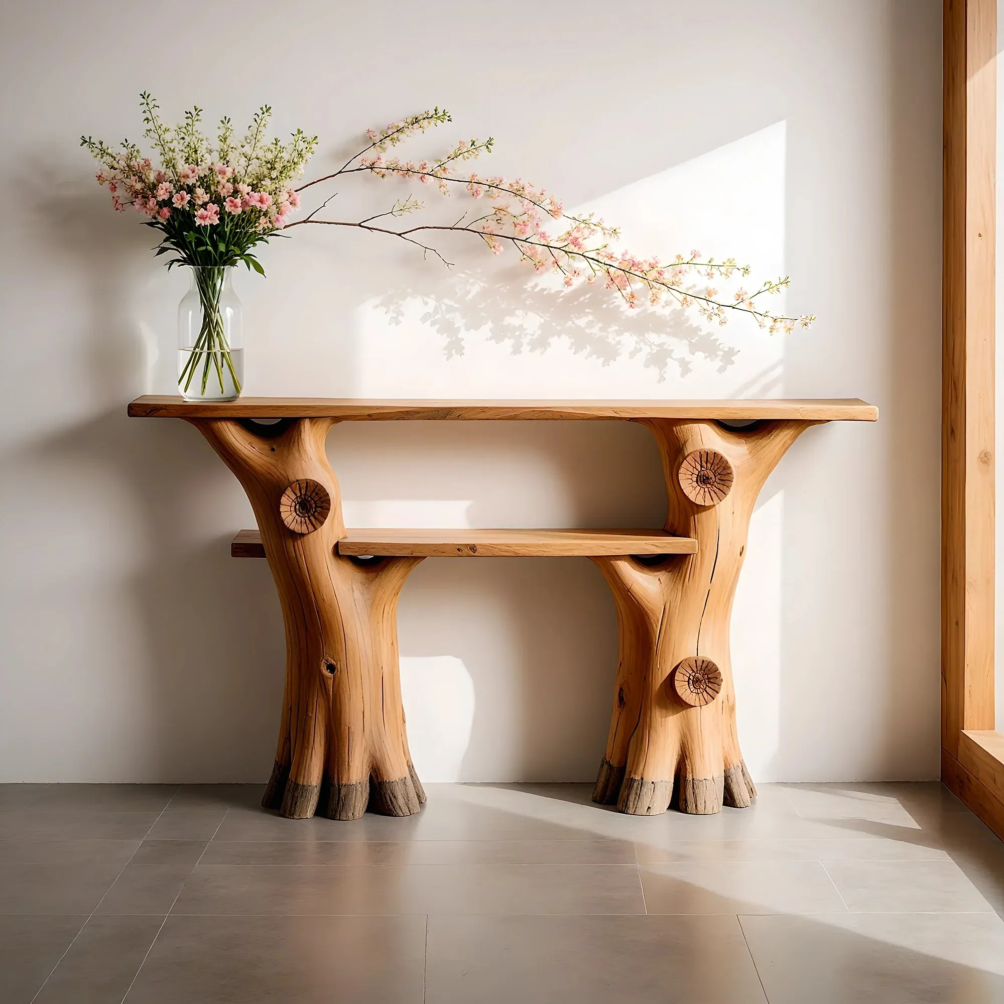 Narrow Solid Wood Console Table – Rustic Live Edge Design