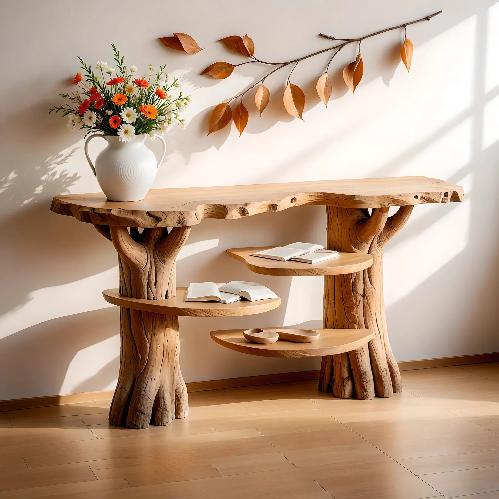 Modern Console Table with Floating Shelf – Driftwood Design