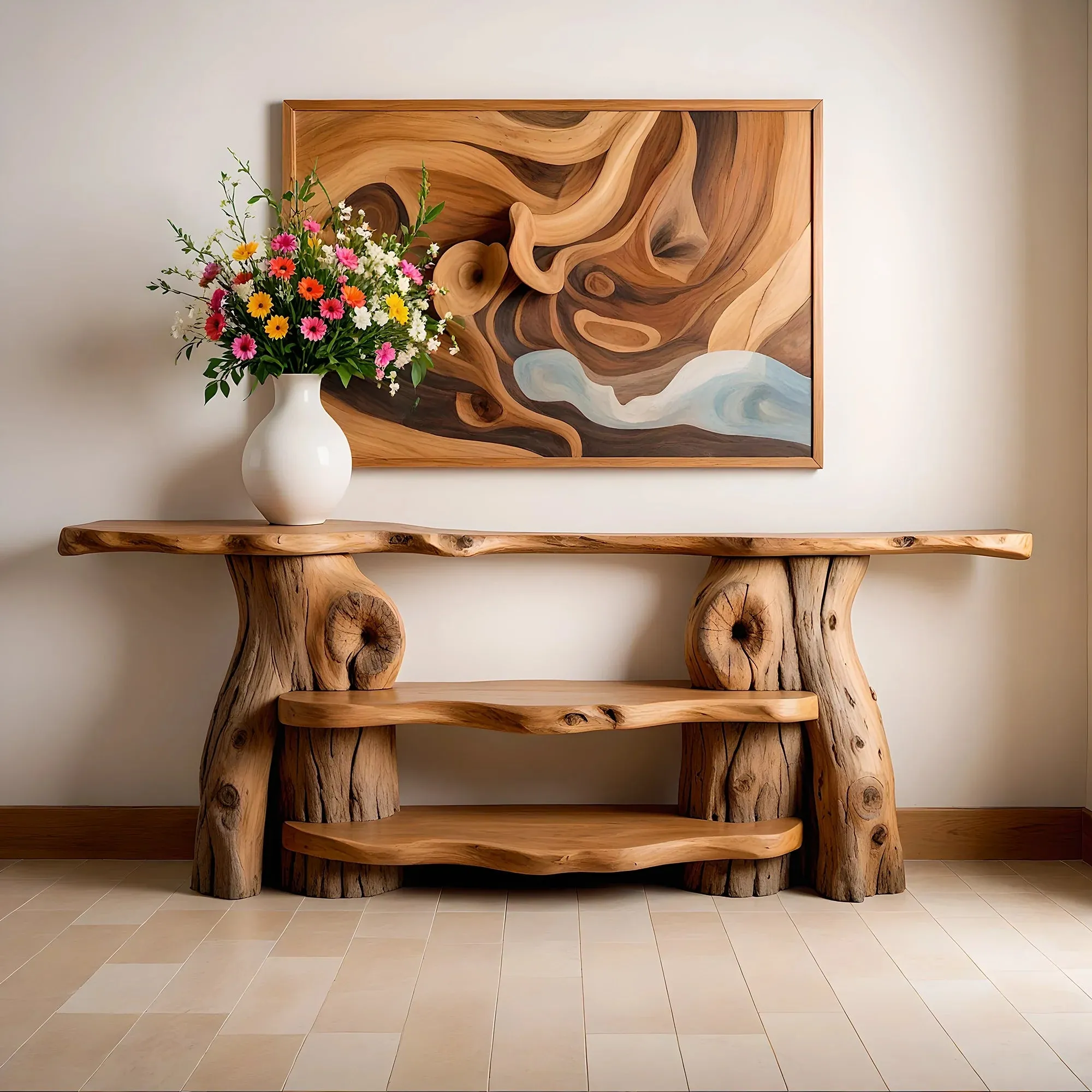 Handmade Rustic Console Table – Solid Natural Wood Design