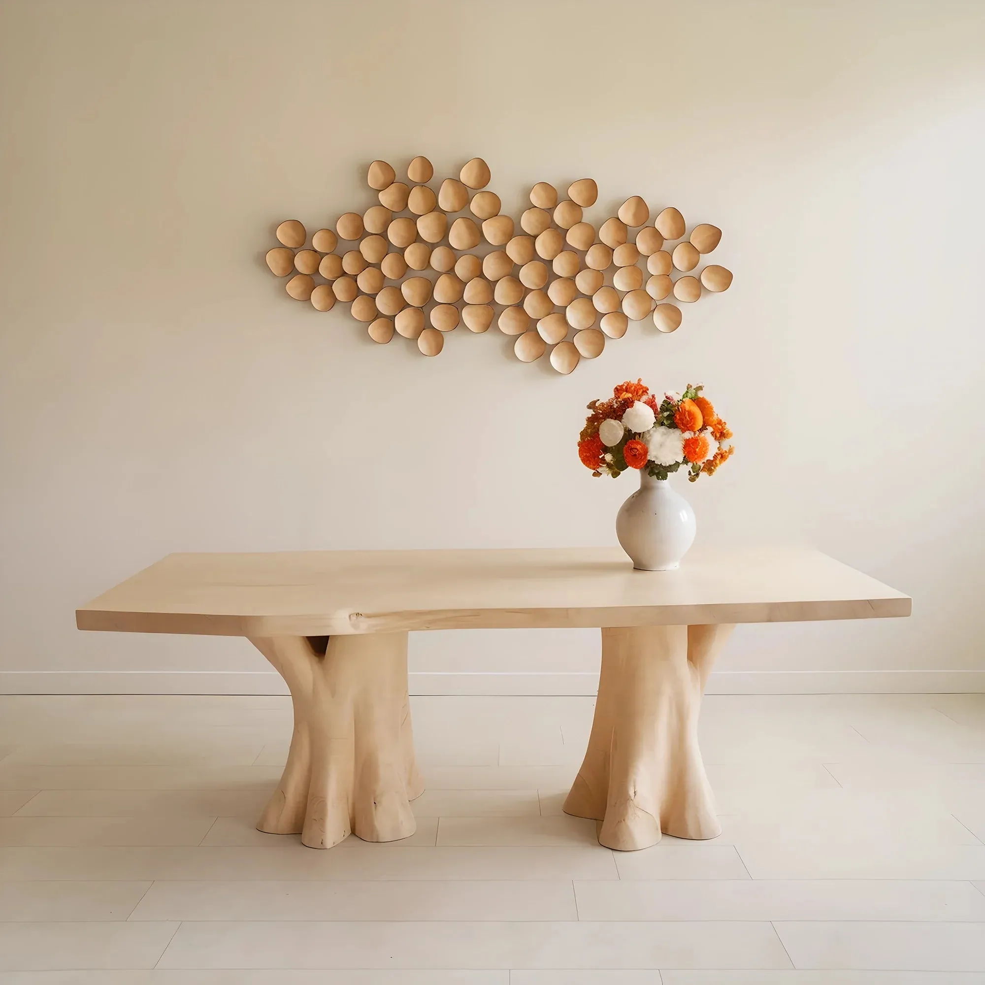 Rustic Solid Wood Console Table – Double Tree Trunk Design