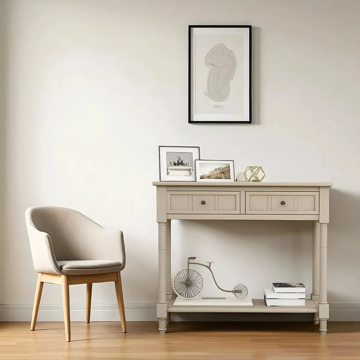 Natural Wood Console Table with 2 Drawers – Elegant and Convenient