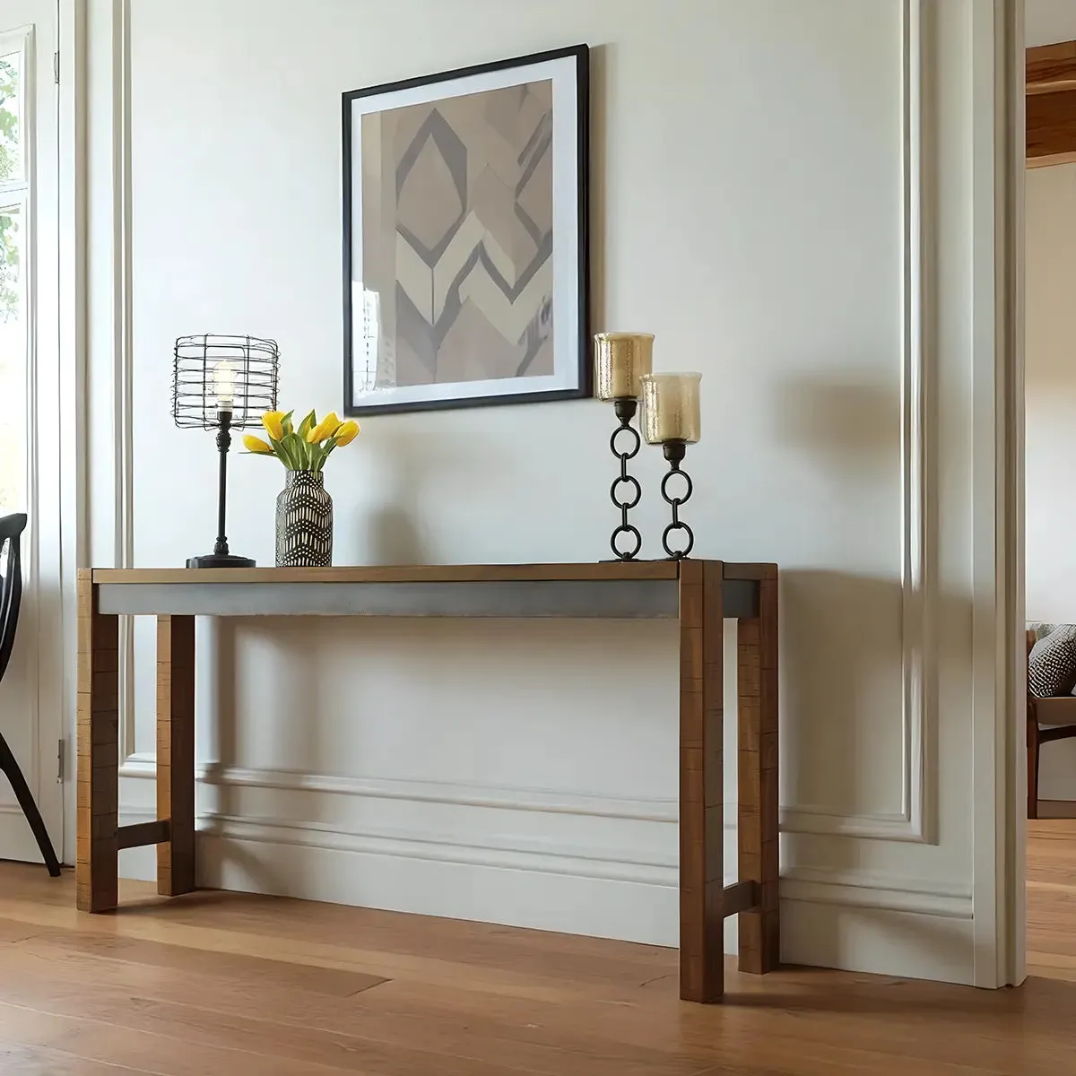 Reclaimed Wood Console Table – Industrial Modern Style