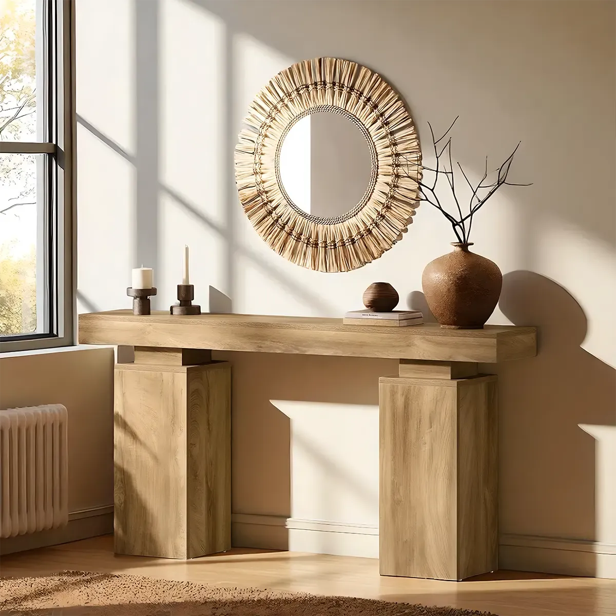 Natural Wood Console Table - Modern Rustic Style