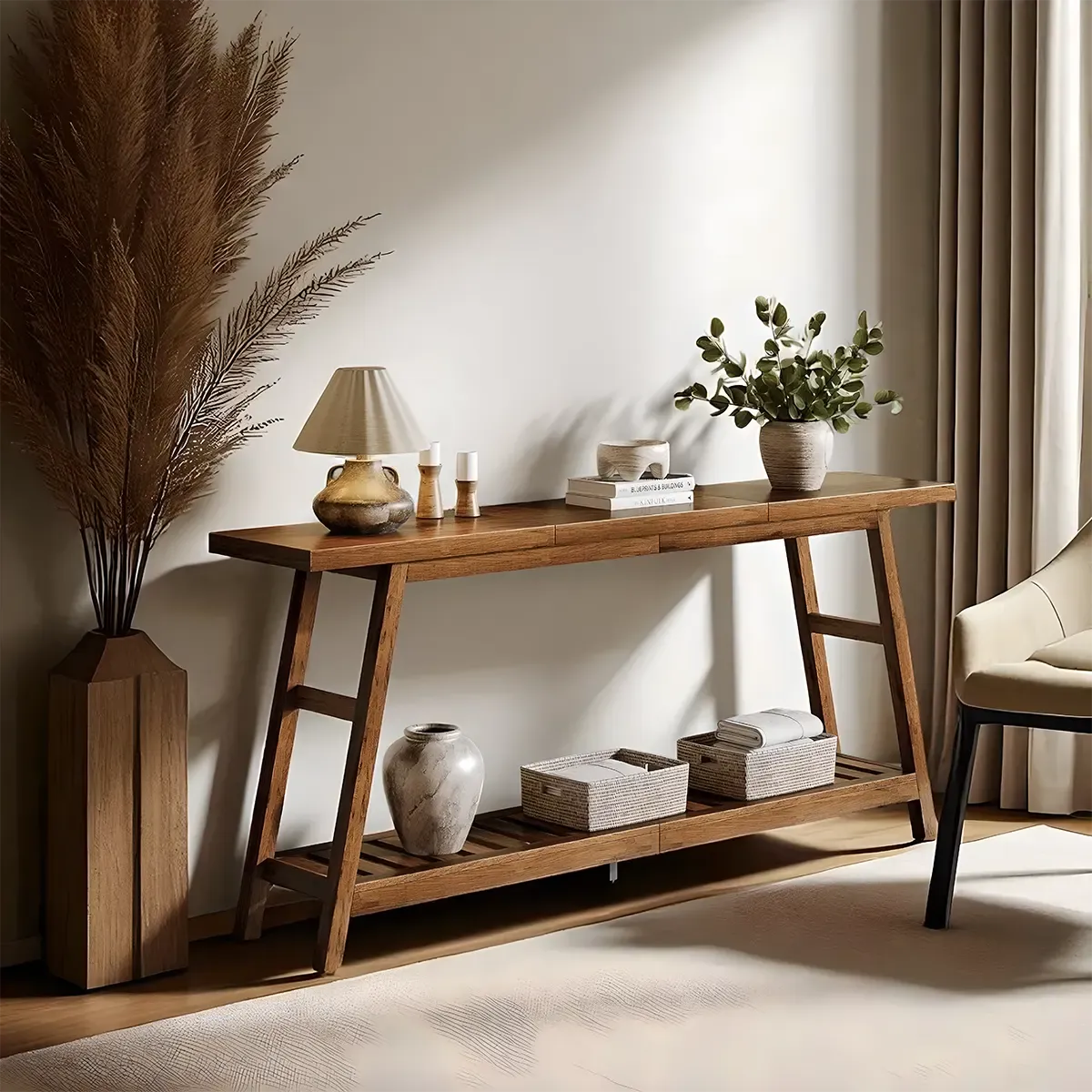 Wood Console Table – Modern design, 2-tier storage structure