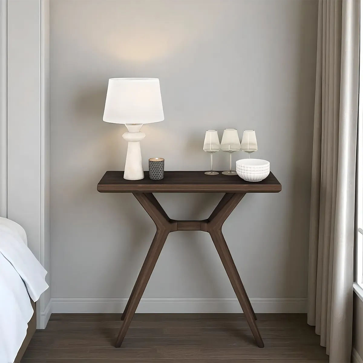 Walnut Console Table – Modern Style, Y-Shaped Legs