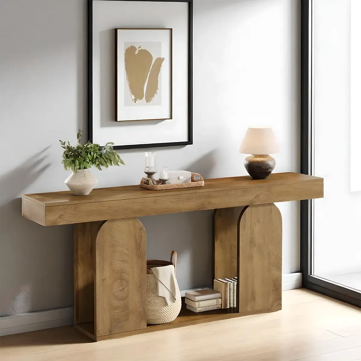 Modern Oak Console Table – Aesthetic Curved Legs