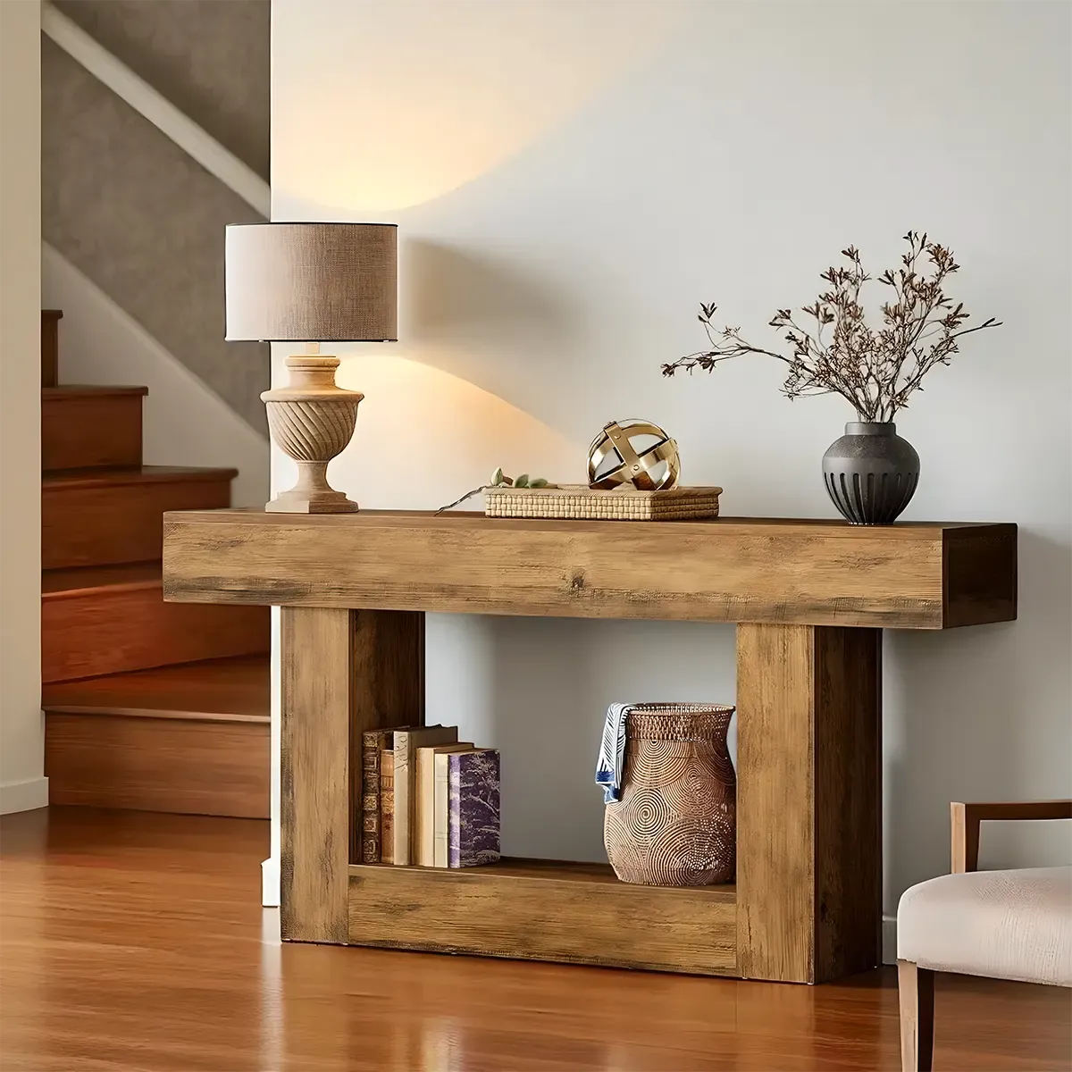 Long Rustic Wood Console Table – Farmhouse Design