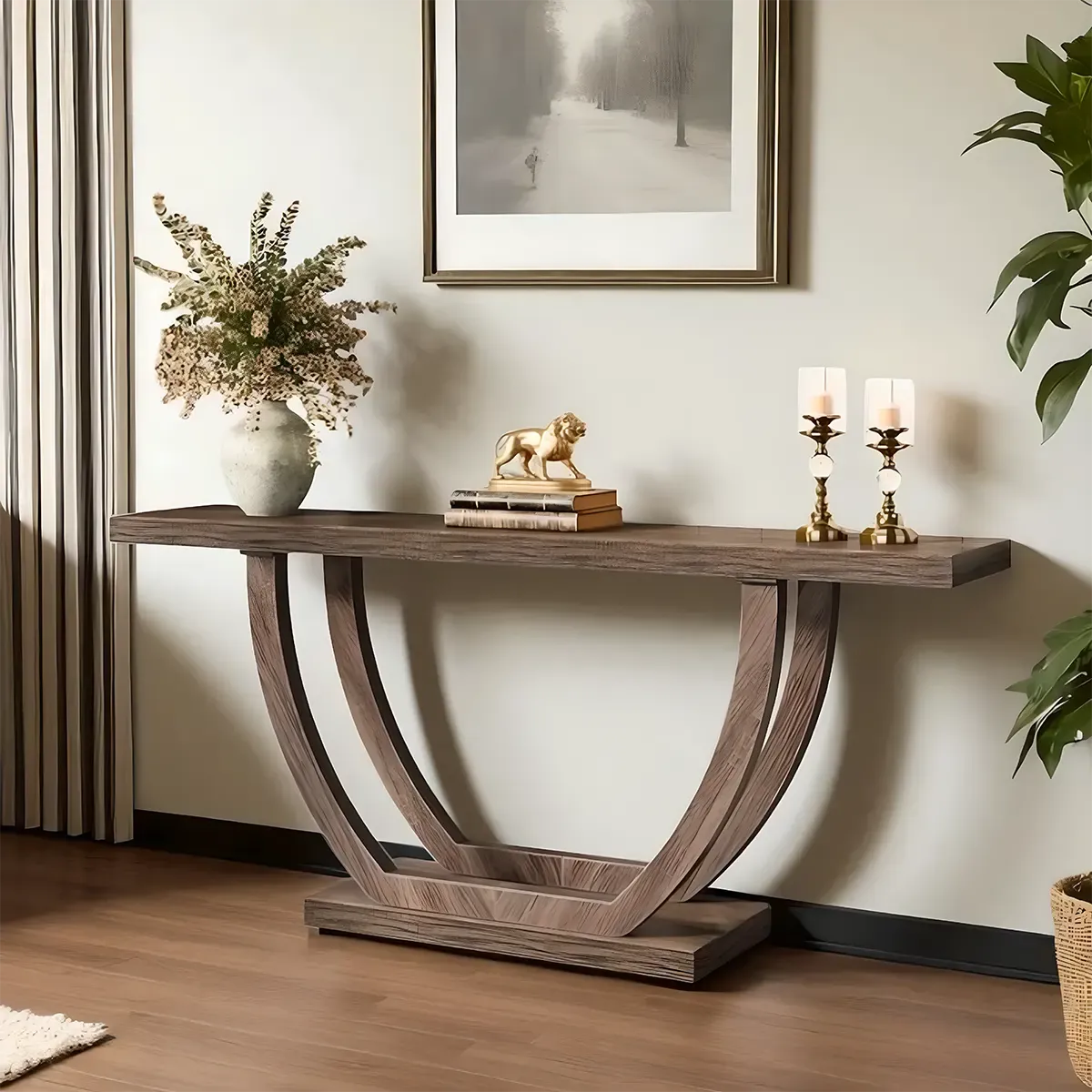 Modern Wooden Console Table with Symmetrical Curved Legs