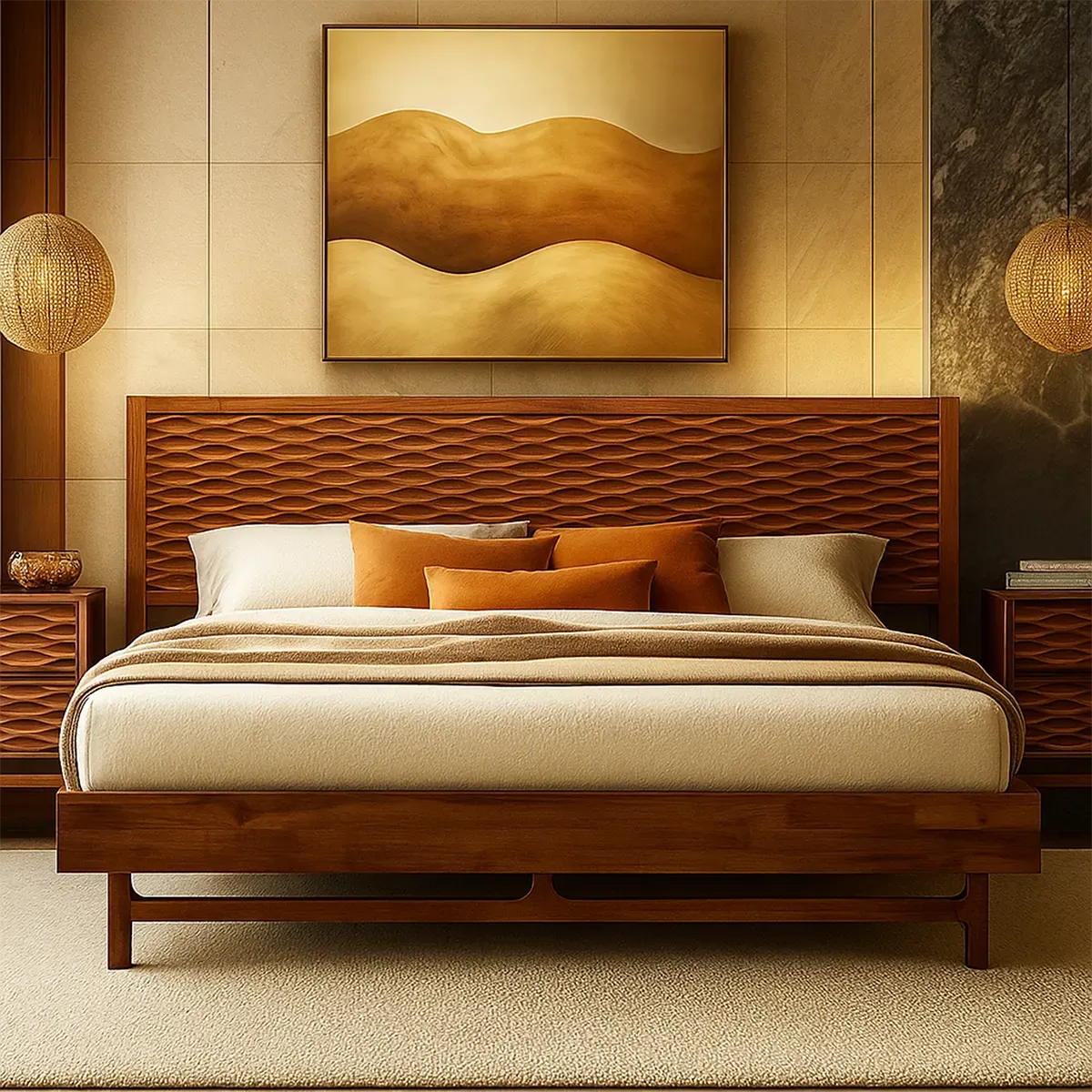 Natural Wood Bed Modern Design - Sturdy, Luxurious