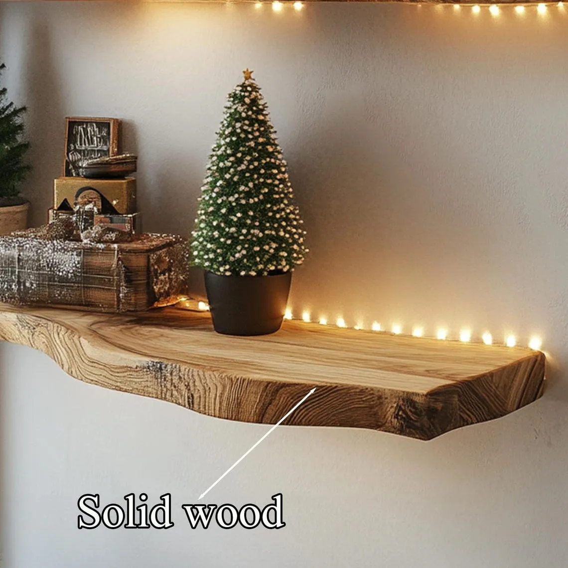 Floating Shelf Wall Shelf Solid Wood Shelf Solid Wood Room Organization Living Room Shelf Wooden Shel, Wooden Shelves Christmas Gift - Image 3
