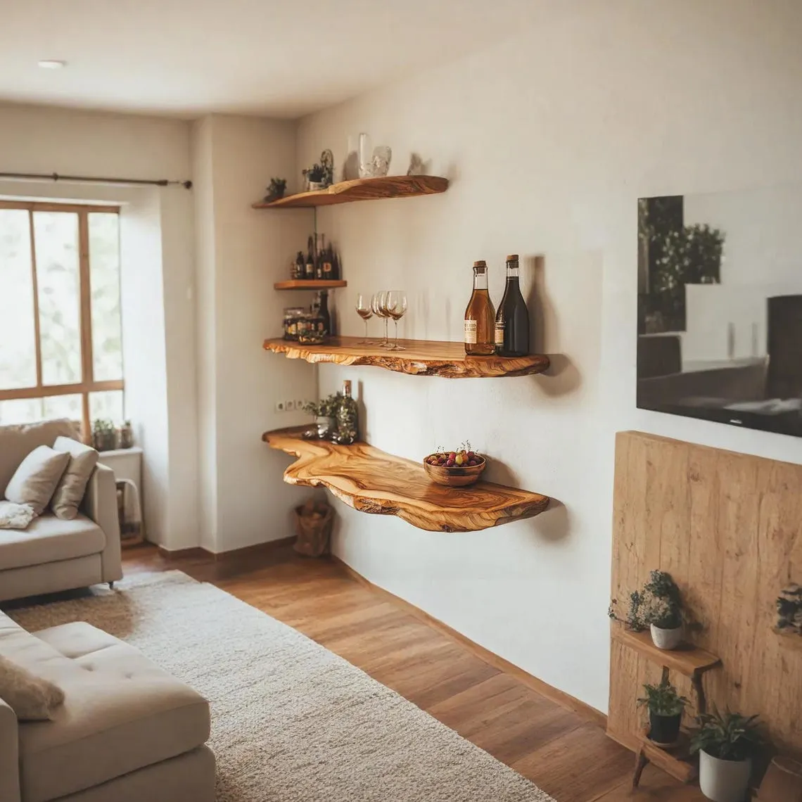 Floating Nightstand Natural Wood Floating Shelf Decorative Wall Shelves Wooden Floating Shelving Wall Shelf Natural Wall Shelf Decor Home - Image 5