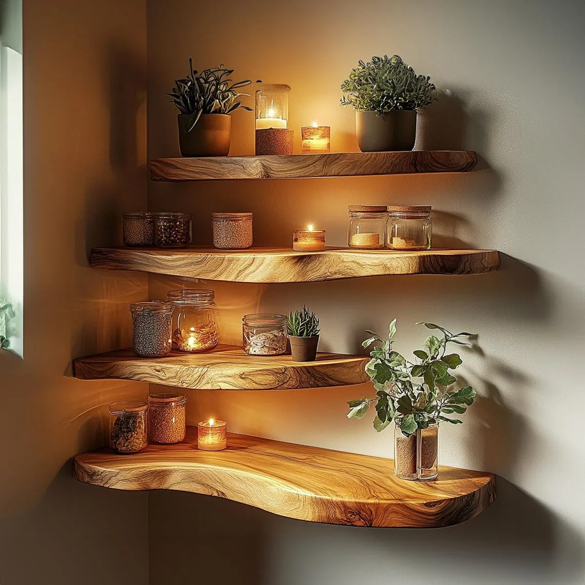 Floating shelves Wall shelves Solid wood shelves Solid wood shelves Living room organization Wooden shelves, Wooden shelves decor home - Image 5