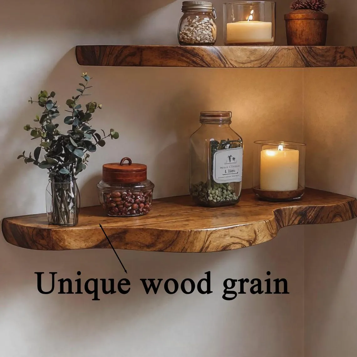Rustic live edge corner floating shelf, Custom floating shelf home decor, Live edge walnut wooden shelf christmas wall christmas gift - Image 4