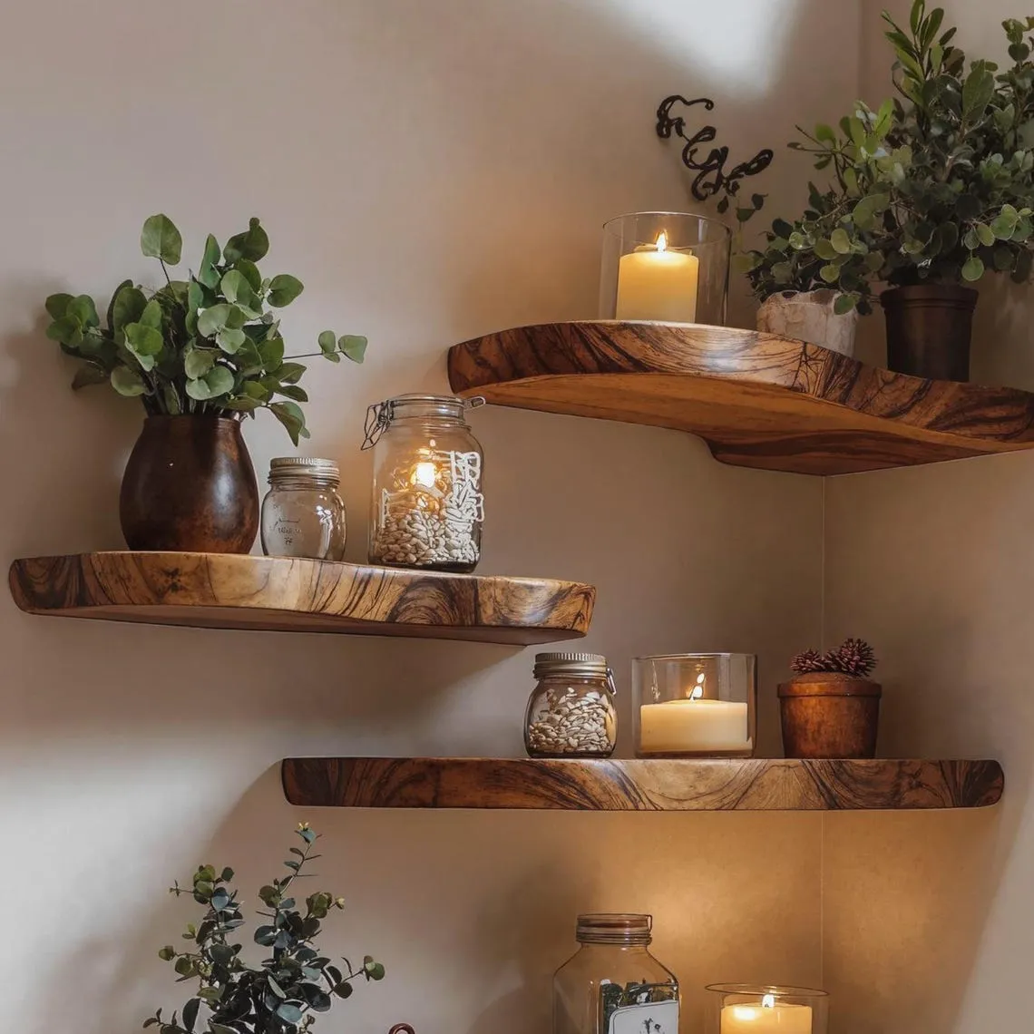 Rustic live edge corner floating shelf, Custom floating shelf home decor, Live edge walnut wooden shelf christmas wall christmas gift - Image 5