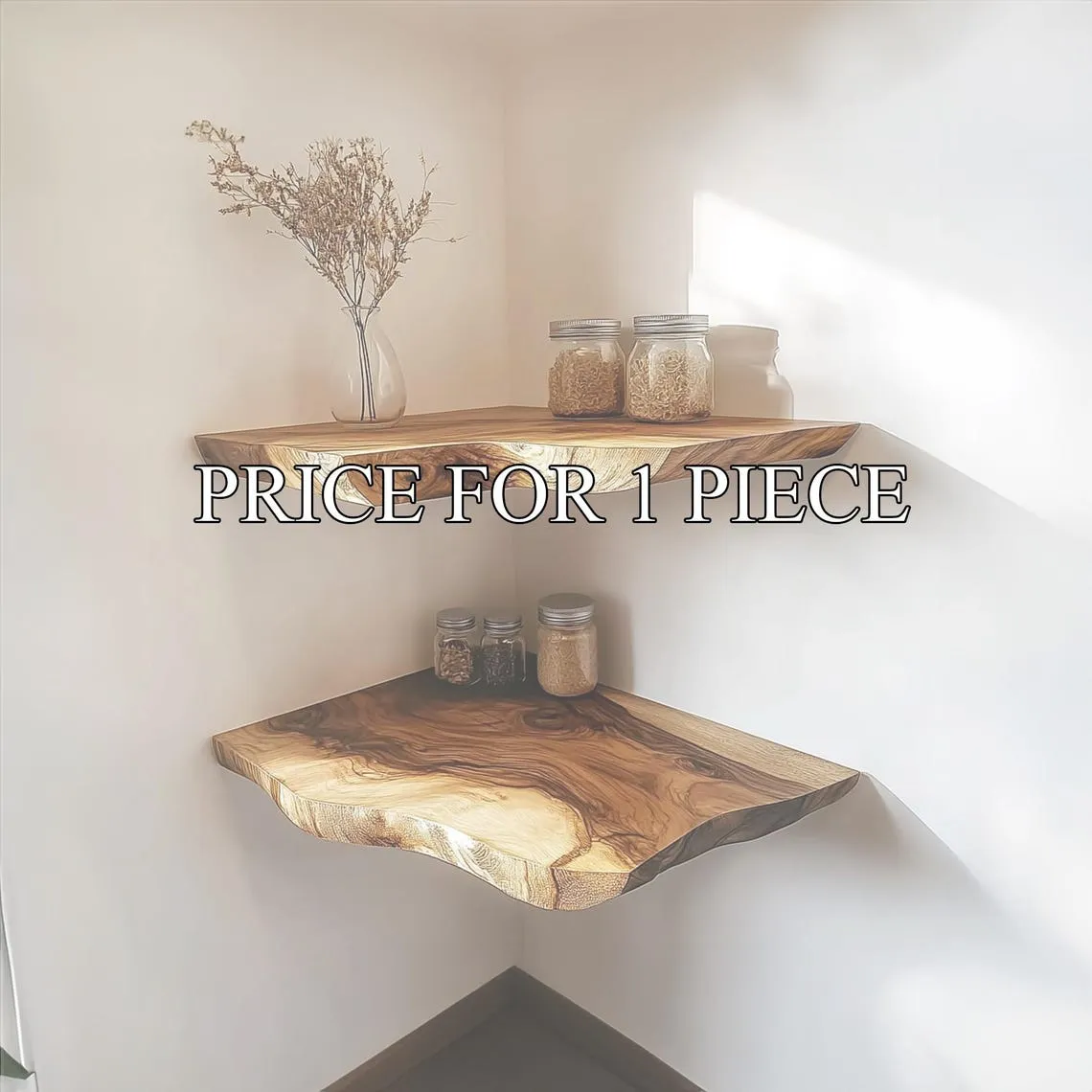 Rustic Floating Shelf Solid Natural Wood Corner Shelf Farmhouse Style Kitchen and Living Room Decor - Image 2