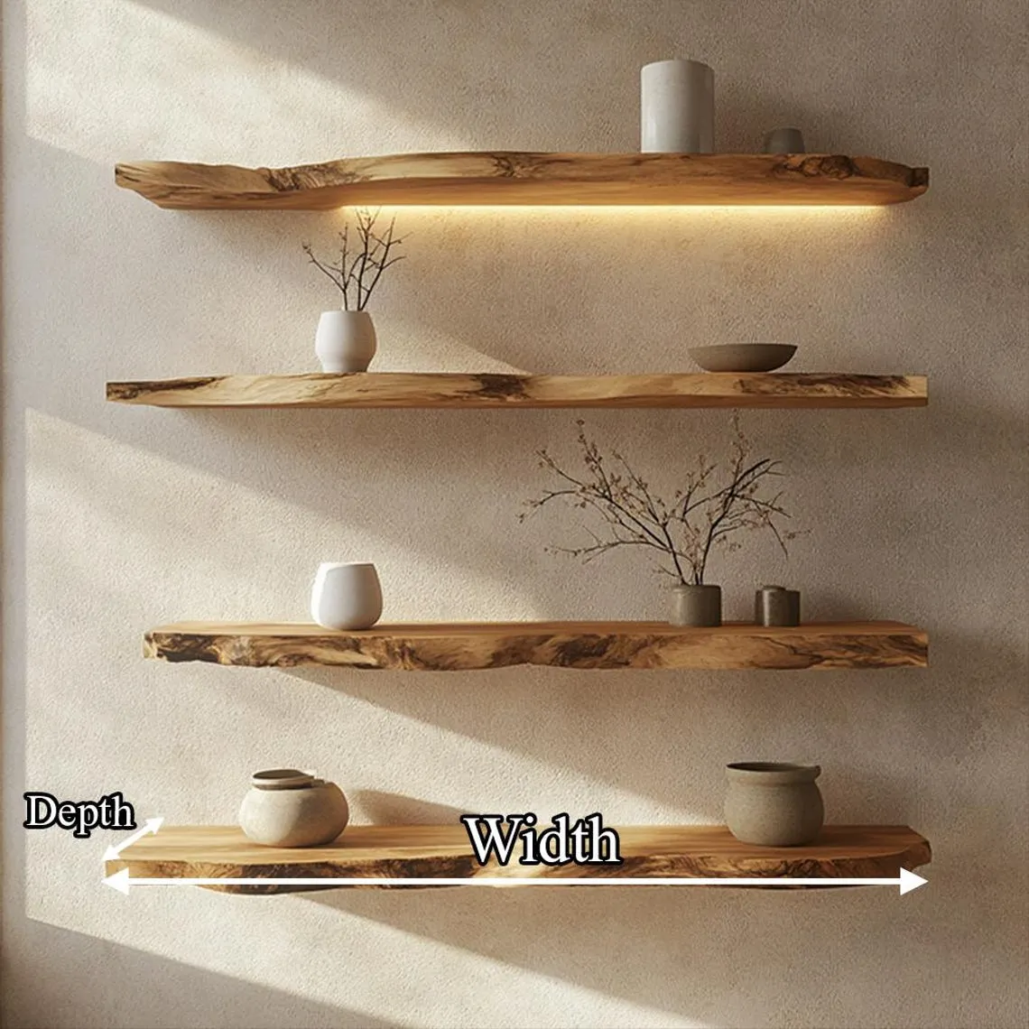 Live Edge Floating Shelf Custom Wood Shelves Rustic Wall Decor Plant Shelf Bookshelves Display Shelf - Image 6
