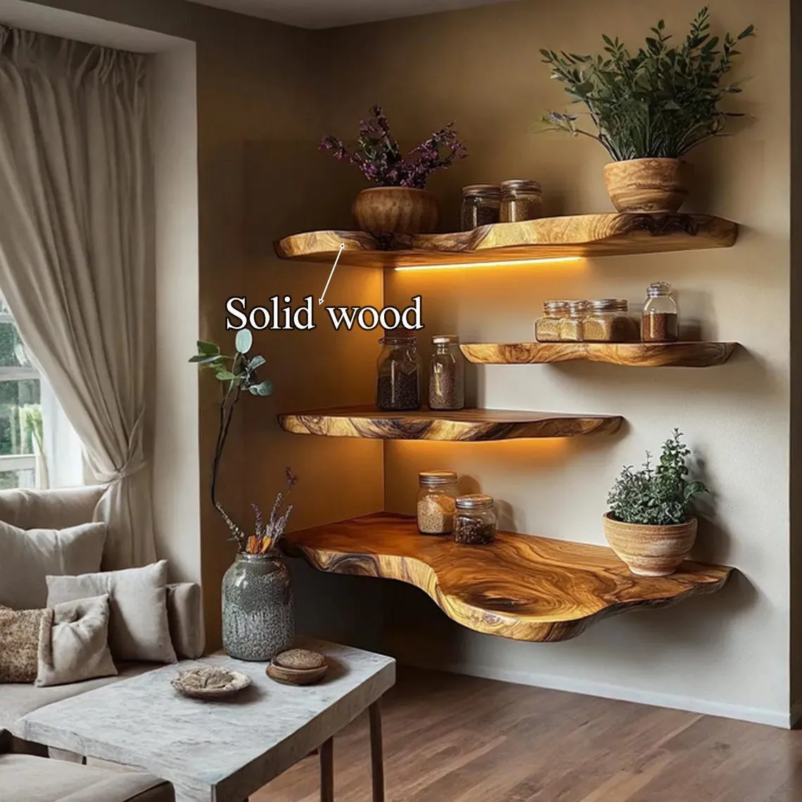 Live Edge Floating Shelves Walnut Shelves Flar Edge Shelf, Bathroom Wood Shelves Bedroom Shelves Wood Shelves Decor Home Gift Her - Image 4