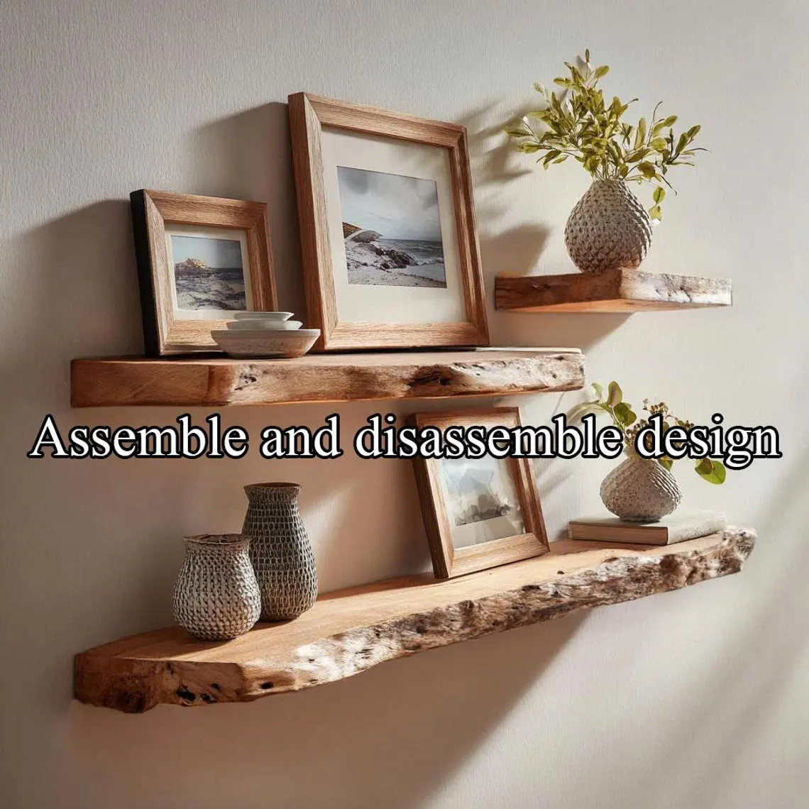 Live Edge Floating Wood Shelves Solid Oak or Walnut Wall Shelves Rustic Handmade Natural Wood Decor for Kitchen Bathroom & More - Image 2
