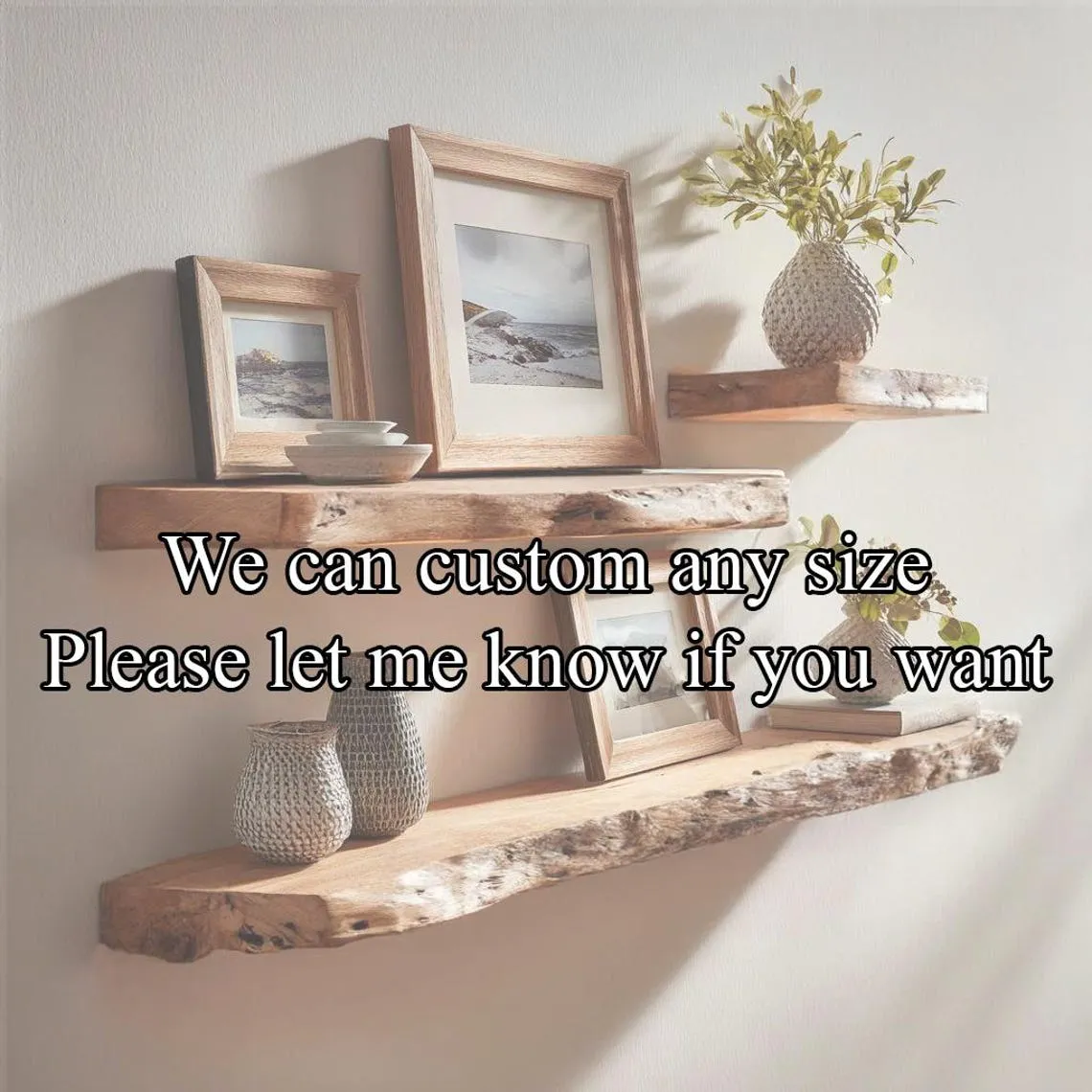 Live Edge Floating Wood Shelves Solid Oak or Walnut Wall Shelves Rustic Handmade Natural Wood Decor for Kitchen Bathroom & More - Image 3