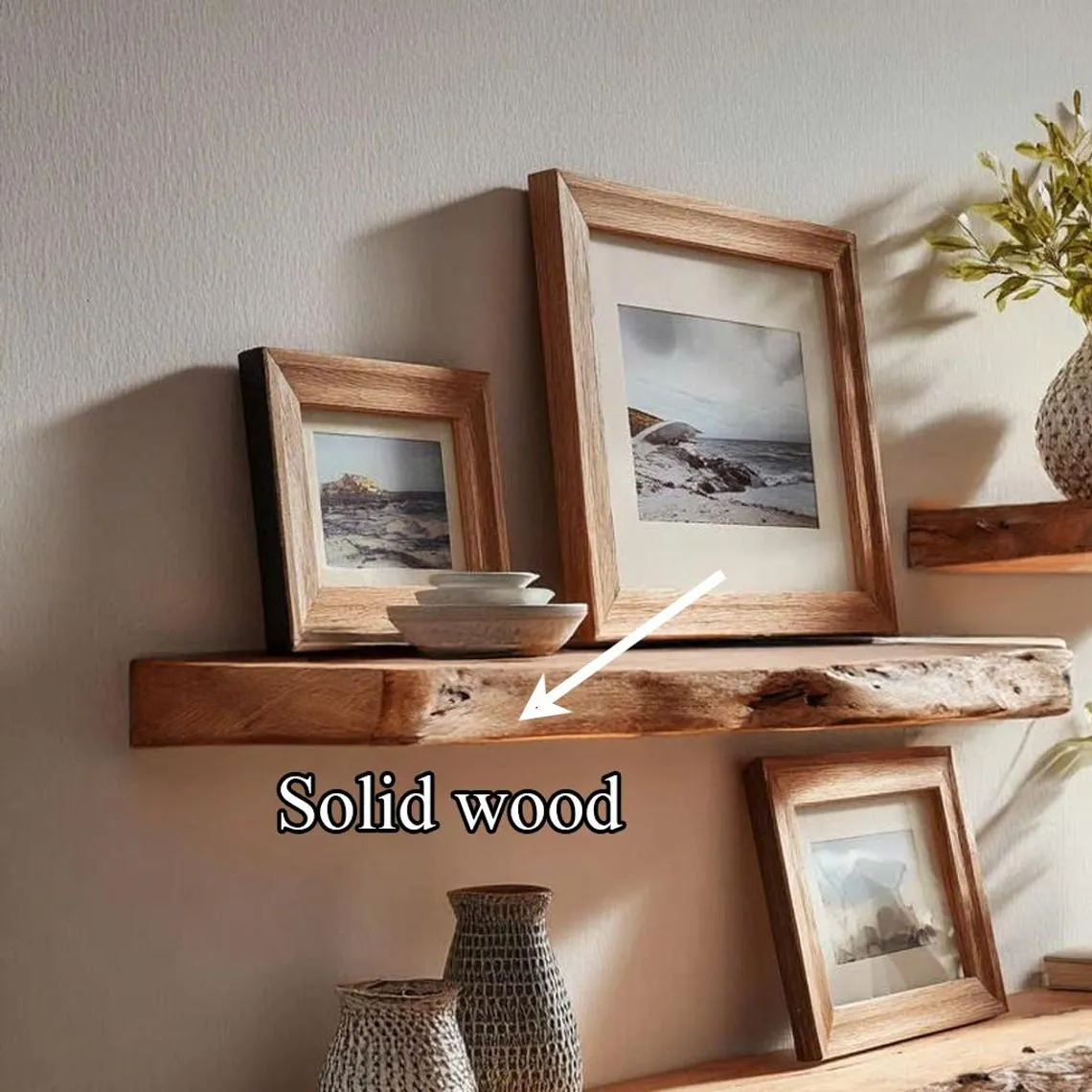 Live Edge Floating Wood Shelves Solid Oak or Walnut Wall Shelves Rustic Handmade Natural Wood Decor for Kitchen Bathroom & More - Image 4
