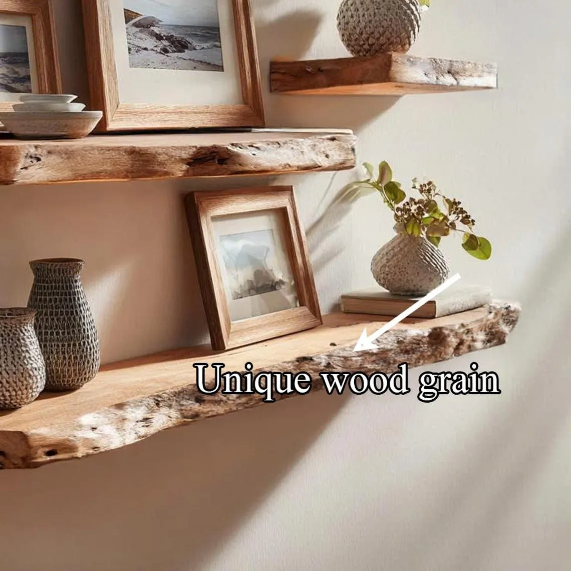 Live Edge Floating Wood Shelves Solid Oak or Walnut Wall Shelves Rustic Handmade Natural Wood Decor for Kitchen Bathroom & More - Image 5