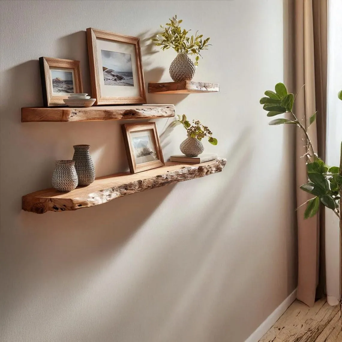 Live Edge Floating Wood Shelves Solid Oak or Walnut Wall Shelves Rustic Handmade Natural Wood Decor for Kitchen Bathroom & More - Image 7