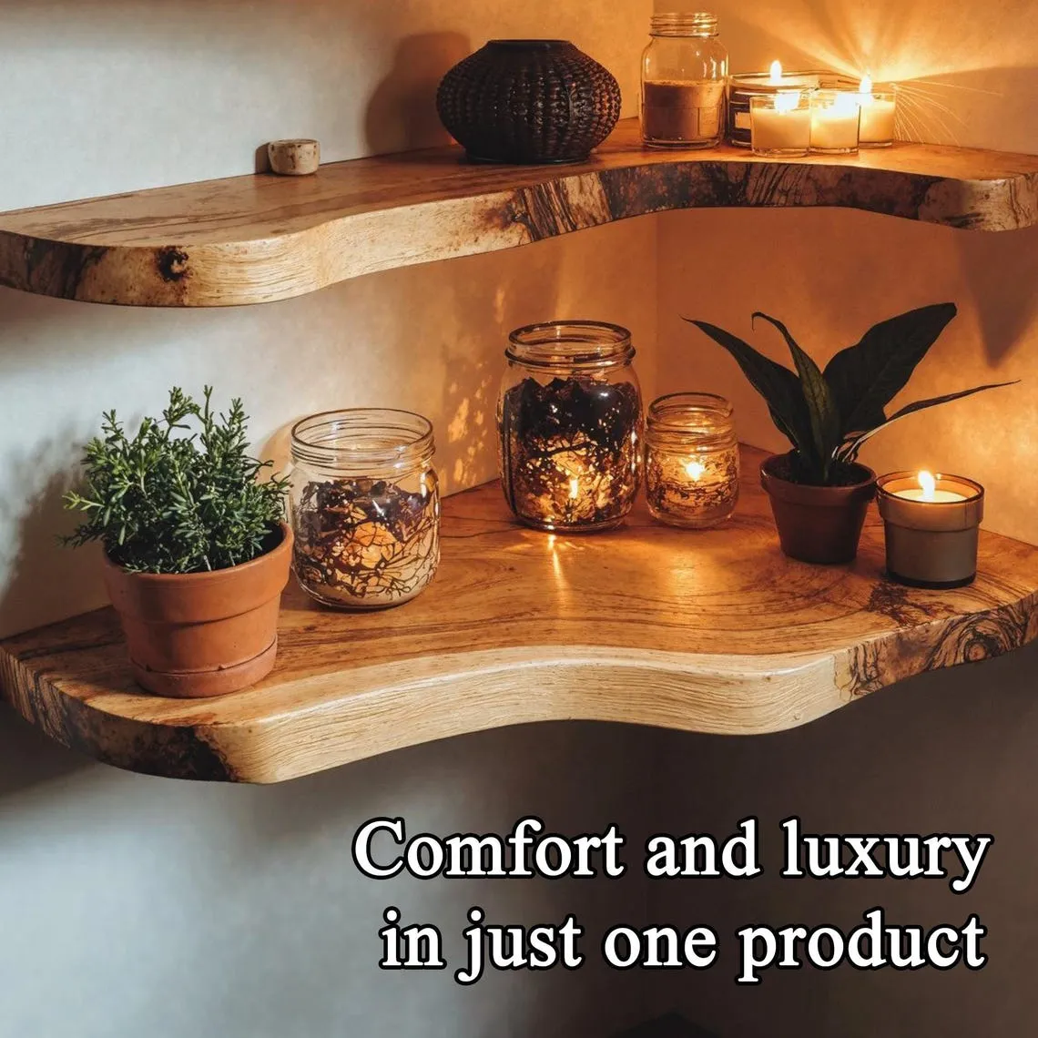Corner rustic wooden shelf, Bookshelf decorations home decor, Rustic live edge corner floating shelf christmas wall shelf christmas gift - Image 4