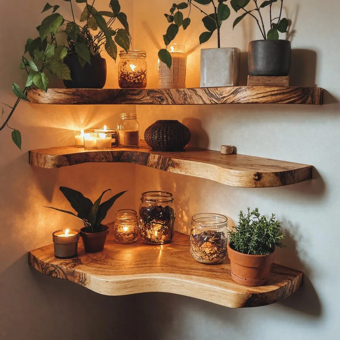 Corner rustic wooden shelf, Bookshelf decorations home decor, Rustic live edge corner floating shelf christmas wall shelf christmas gift - Image 5