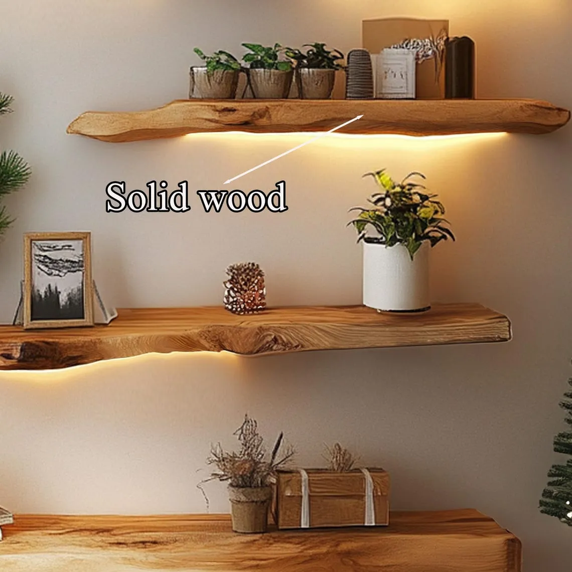 Floating Corner Wall Shelves Aquarium Decoration Live Edge Floating Shelves Wooden Floating Shelves Home Decor Christmas Gift - Image 3