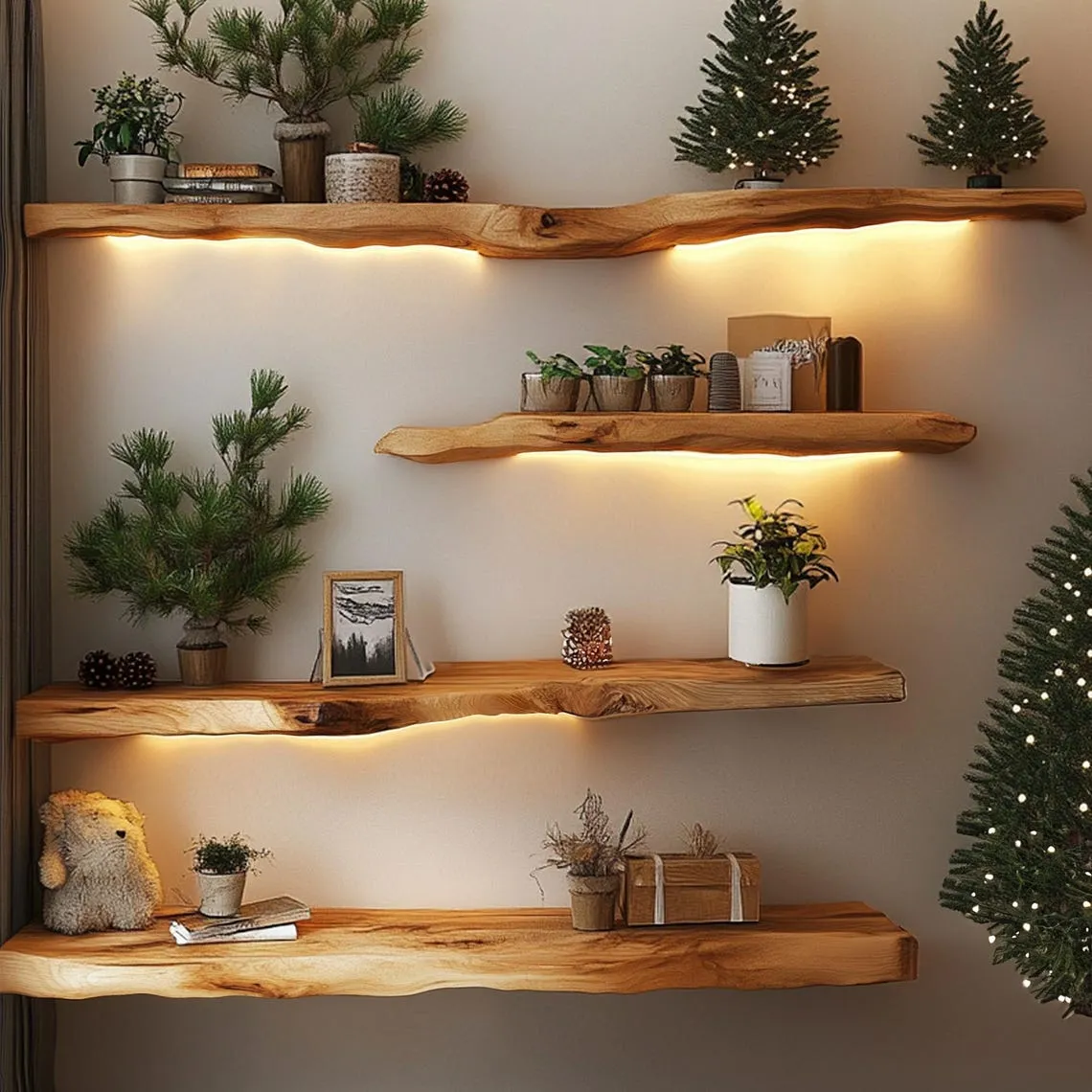 Floating Corner Wall Shelves Aquarium Decoration Live Edge Floating Shelves Wooden Floating Shelves Home Decor Christmas Gift - Image 5