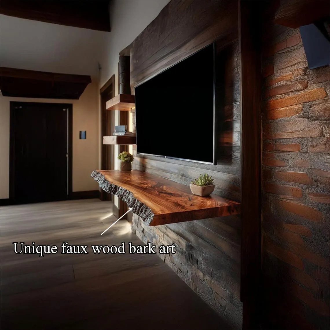 Rustic Walnut Monitor Stand Live Edge Media Console Floating Shelf Wooden Tv Stand Tv Console Decor Living Room Gift Halloween - Image 7
