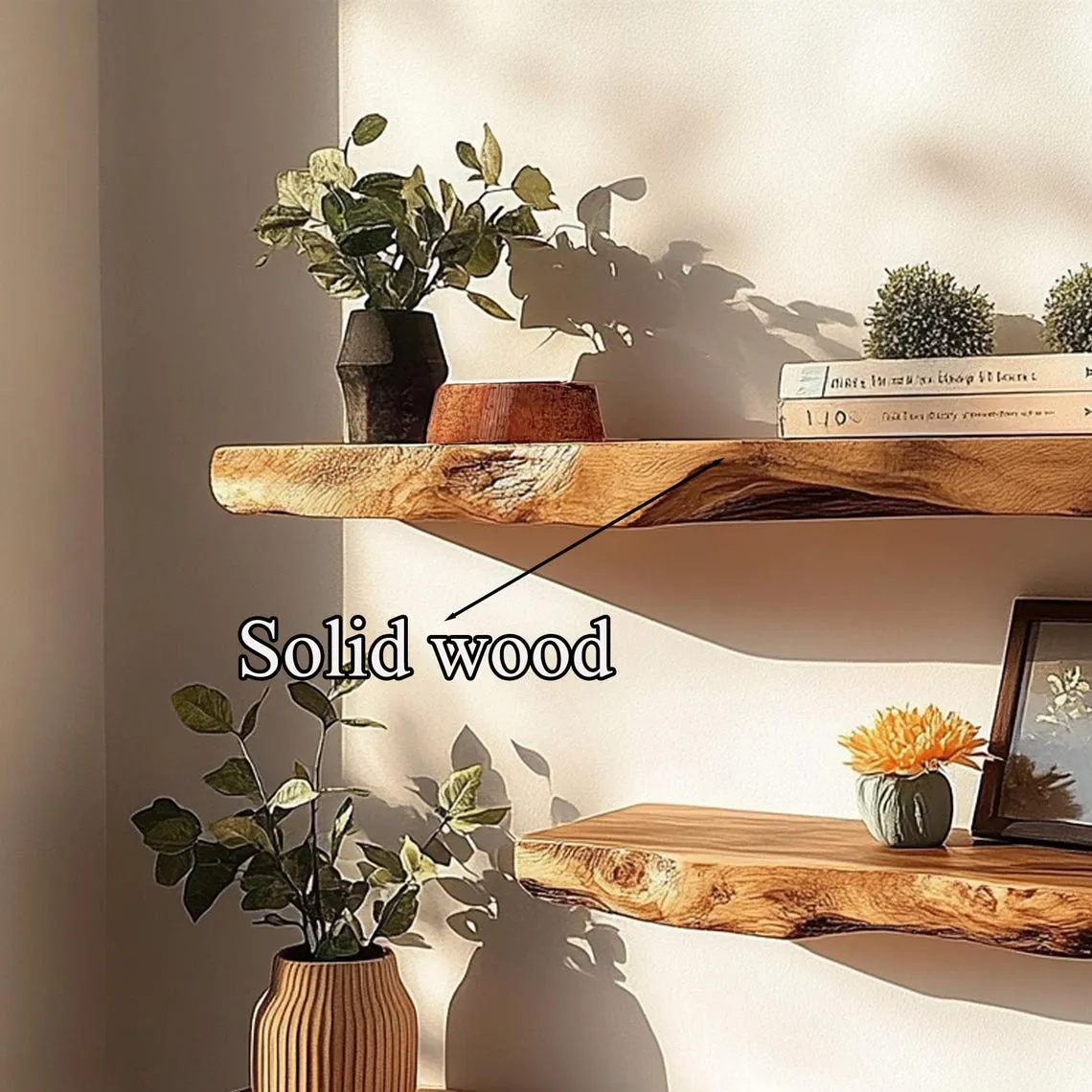 Rustic Floating Corner Wall Shelves Aquarium Decoration Live Edge Floating Shelves Wooden Floating Shelves Home Decor Living Room - Image 4