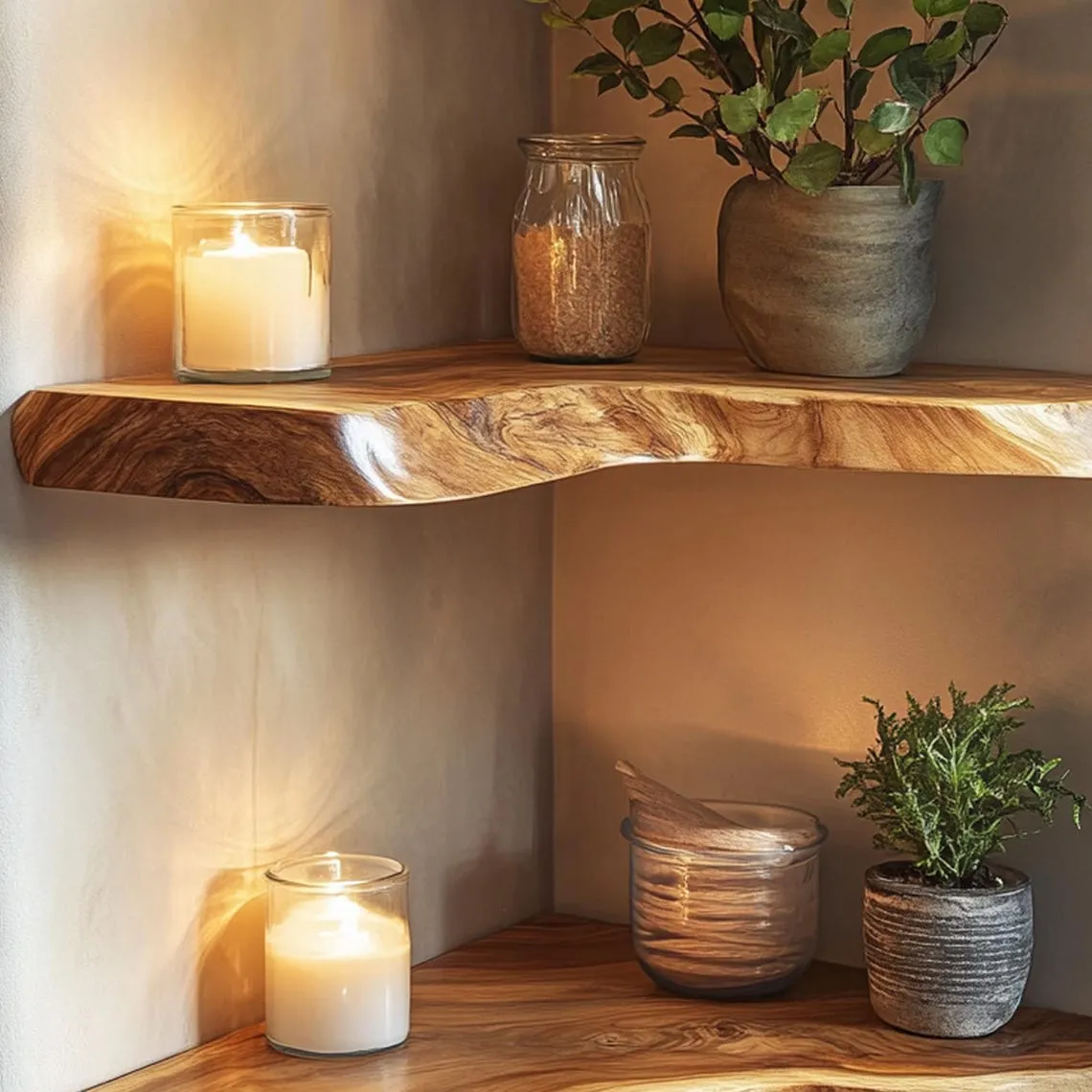 Floating Corner Wall Shelves Aquarium Decoration Live Edge Floating Shelves Wooden Floating Shelves Home Decor Christmas Gift - Image 5