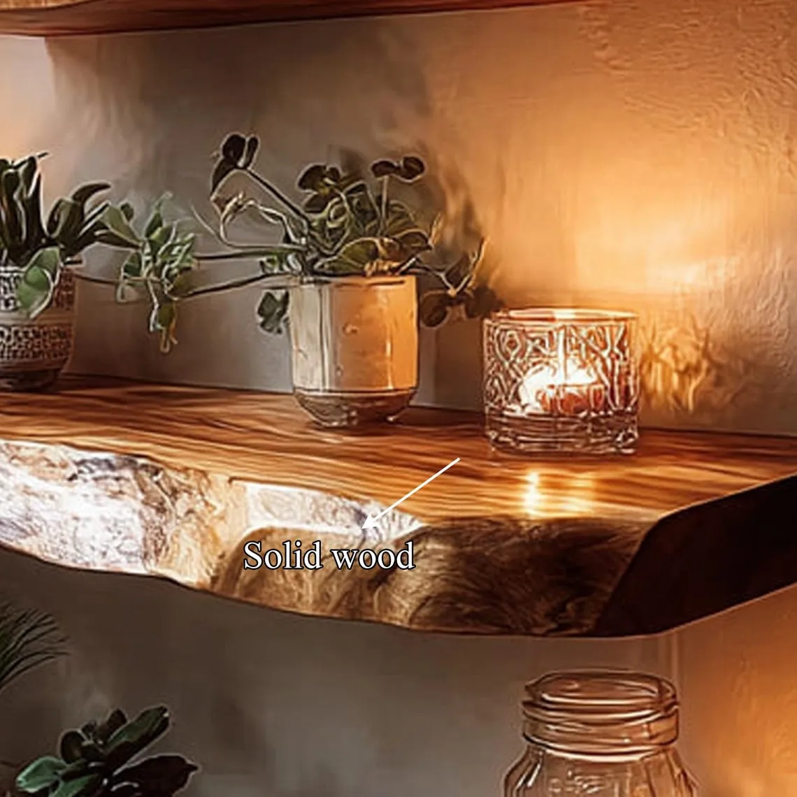 Solid Wood Floating Shelf Rustic Display Shelf Unique Furniture Halloween Decor Housewarming Gift - Image 4