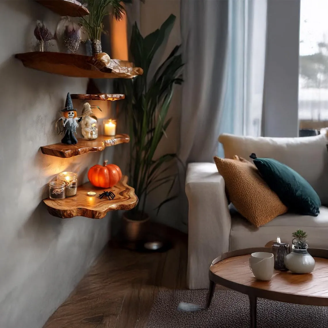 Live Edge Floating Shelf Wood Grain Floating Shelf Branch Shelf Halloween Home Decor Housewarming Gift - Image 6