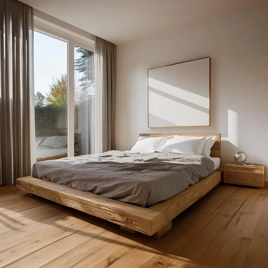Rustic Low Profile Bed Frame Cozy Minimalist Bedroom Solid Wood Handmade Unique King Bed Frame Decor Home Gift