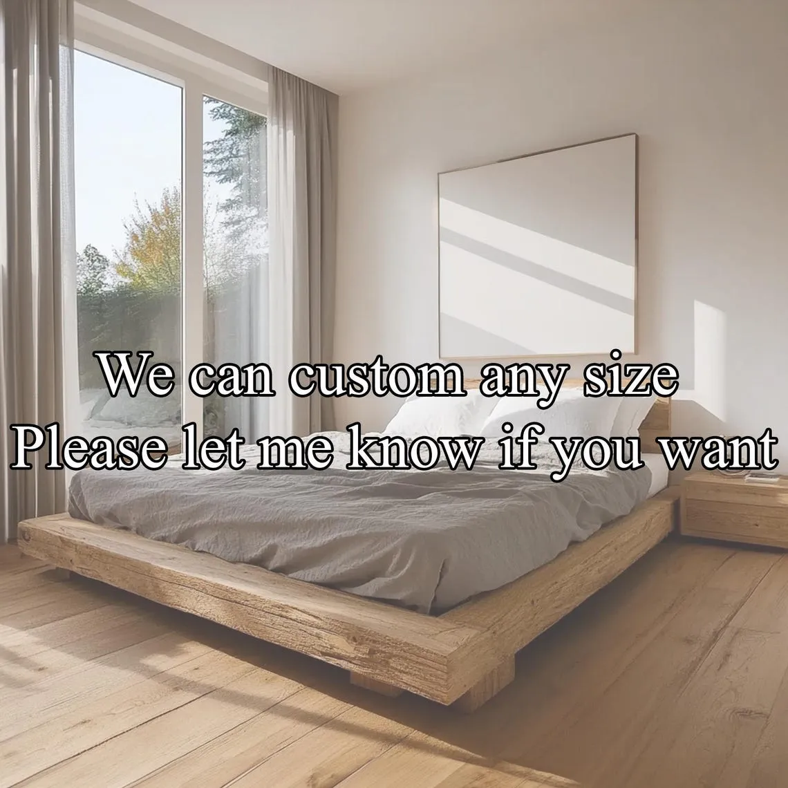Rustic Low Profile Bed Frame Cozy Minimalist Bedroom Solid Wood Handmade Unique King Bed Frame Decor Home Gift - Image 2
